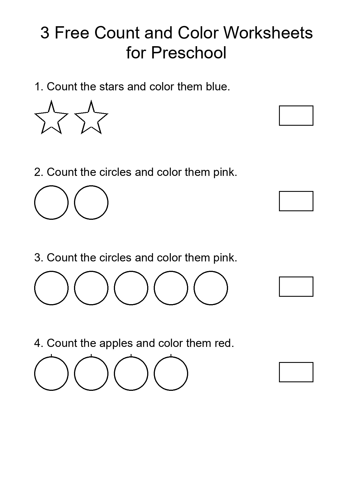 3 Free Count and Color Worksheets for Preschool