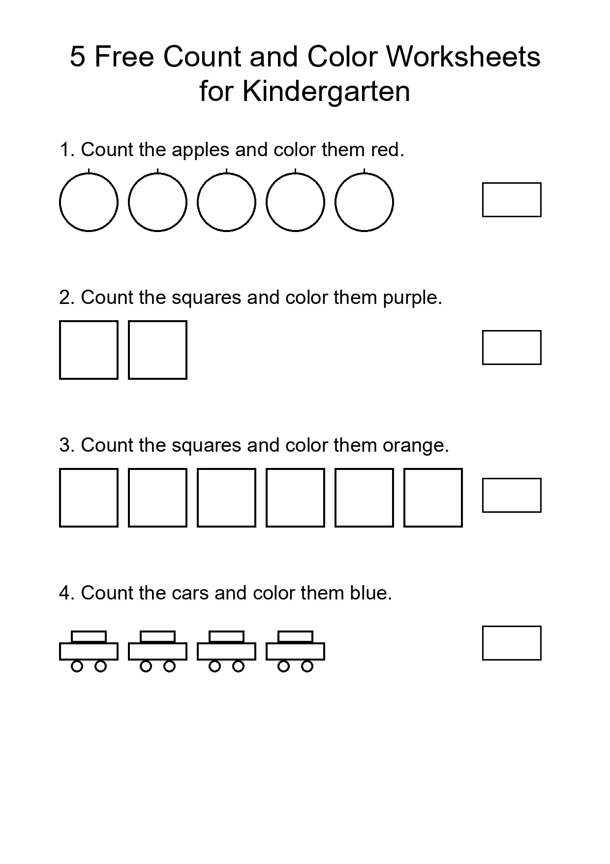5 Free Count and Color Worksheets for Kindergarten
