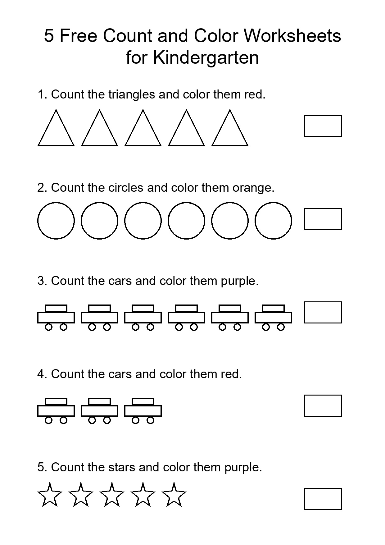 5 Free Count and Color Worksheets for Kindergarten