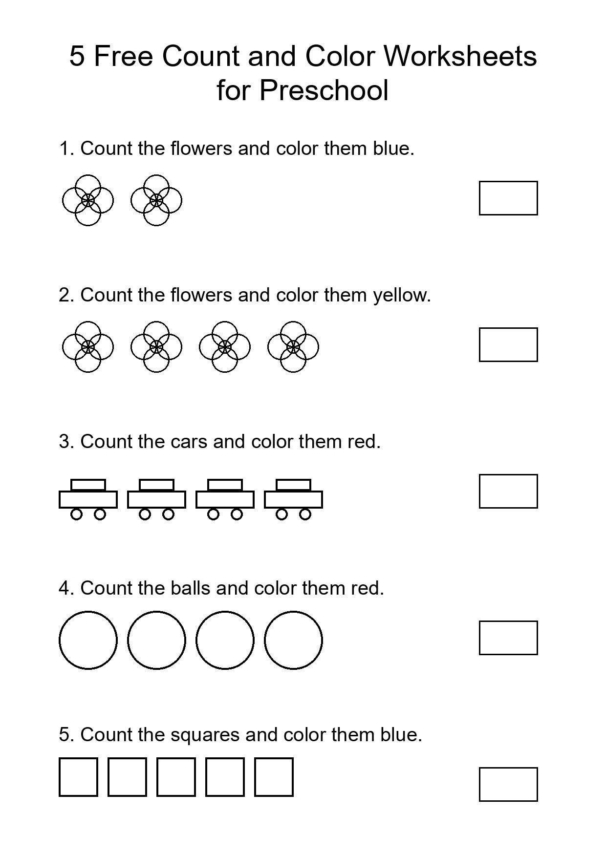 5 Free Count and Color Worksheets for Preschool