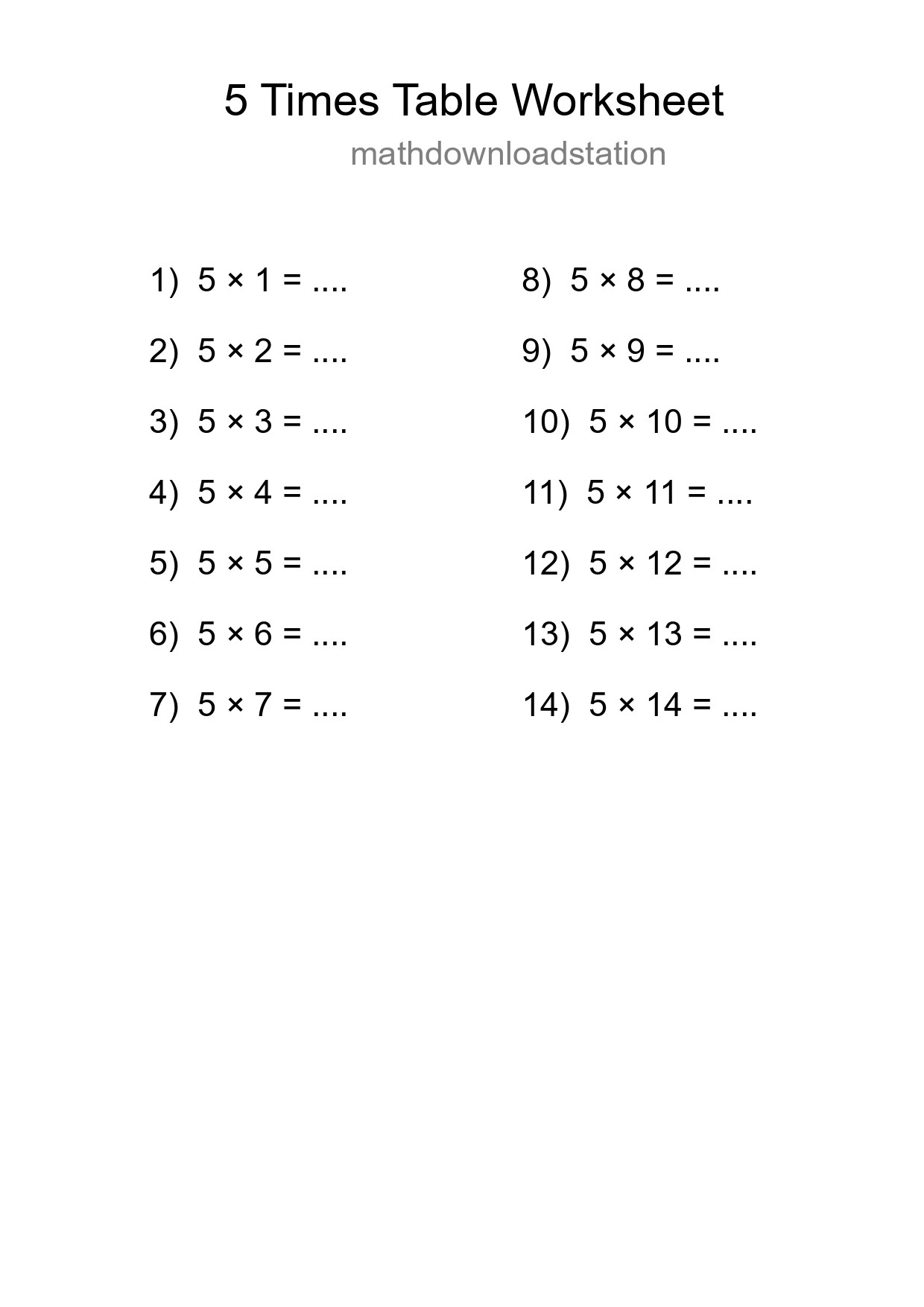 5 Times Table Worksheet For Grade 2 - Part 174