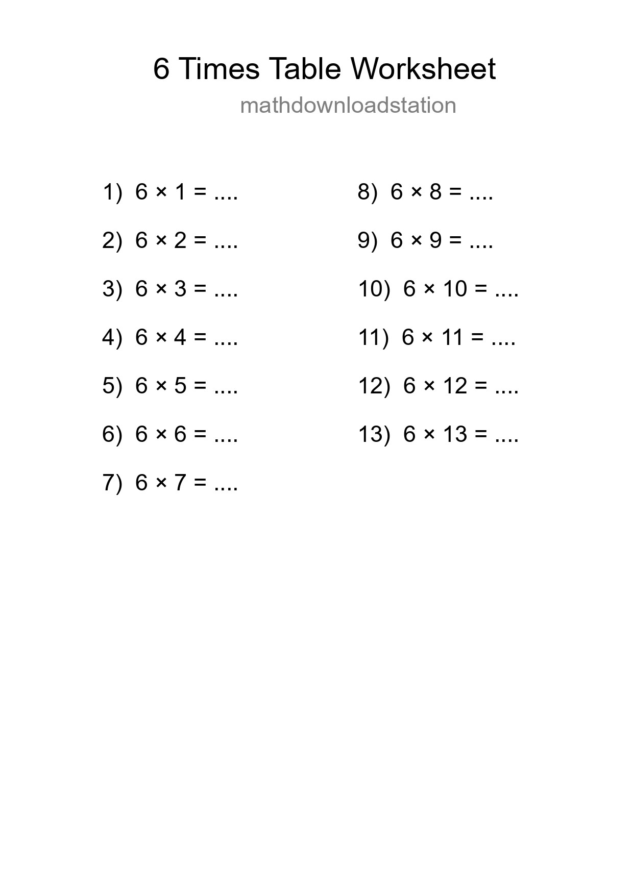 6 Times Table Worksheet For Grade 3 With Answers - Part 141