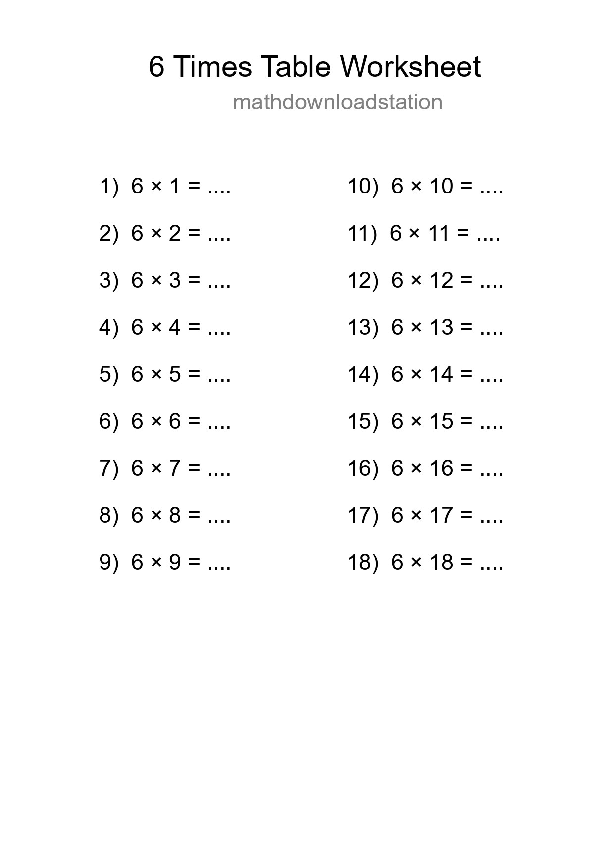6 Times Table Worksheet For Grade 3 With Answers - Part 64