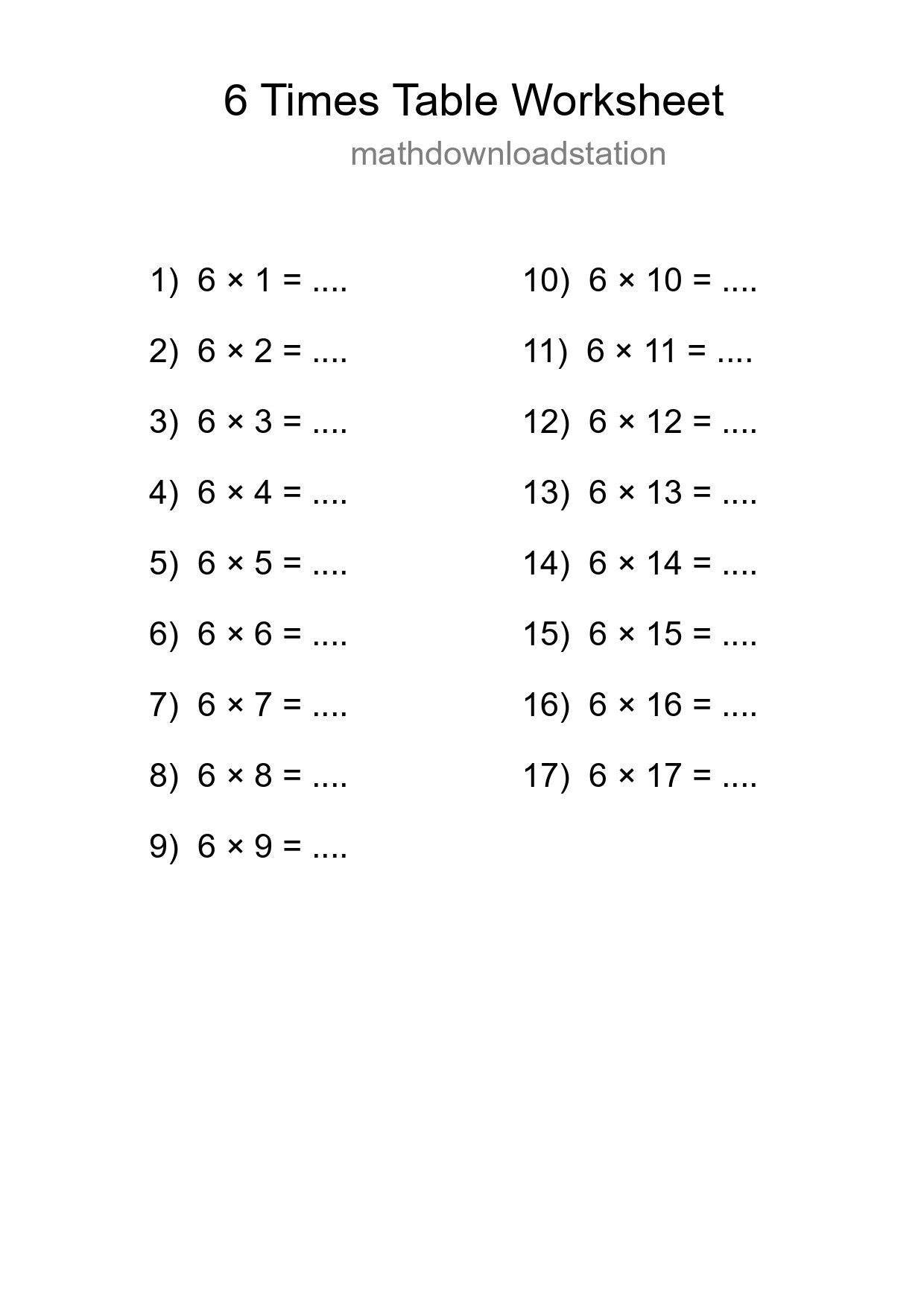 6 Times Table Worksheet For Grade 3 With Answers - Part 75