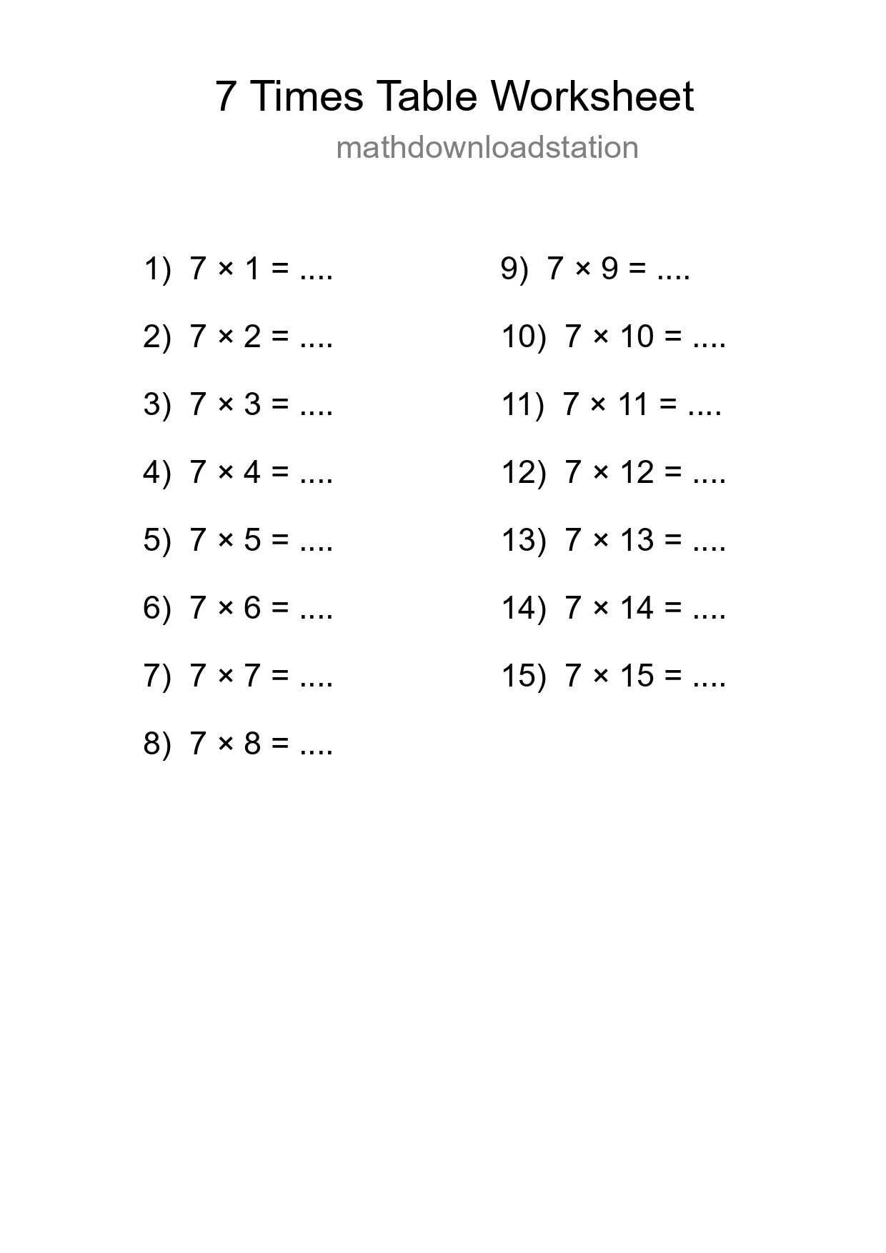 7 Times Table Worksheet For Grade 3 With Answers - Part 130