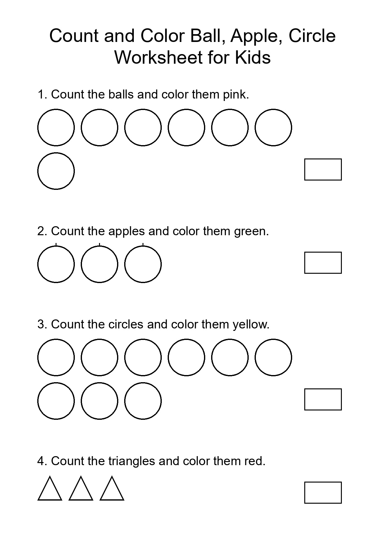 Count and Color Ball, Apple, Circle Worksheet for Kids