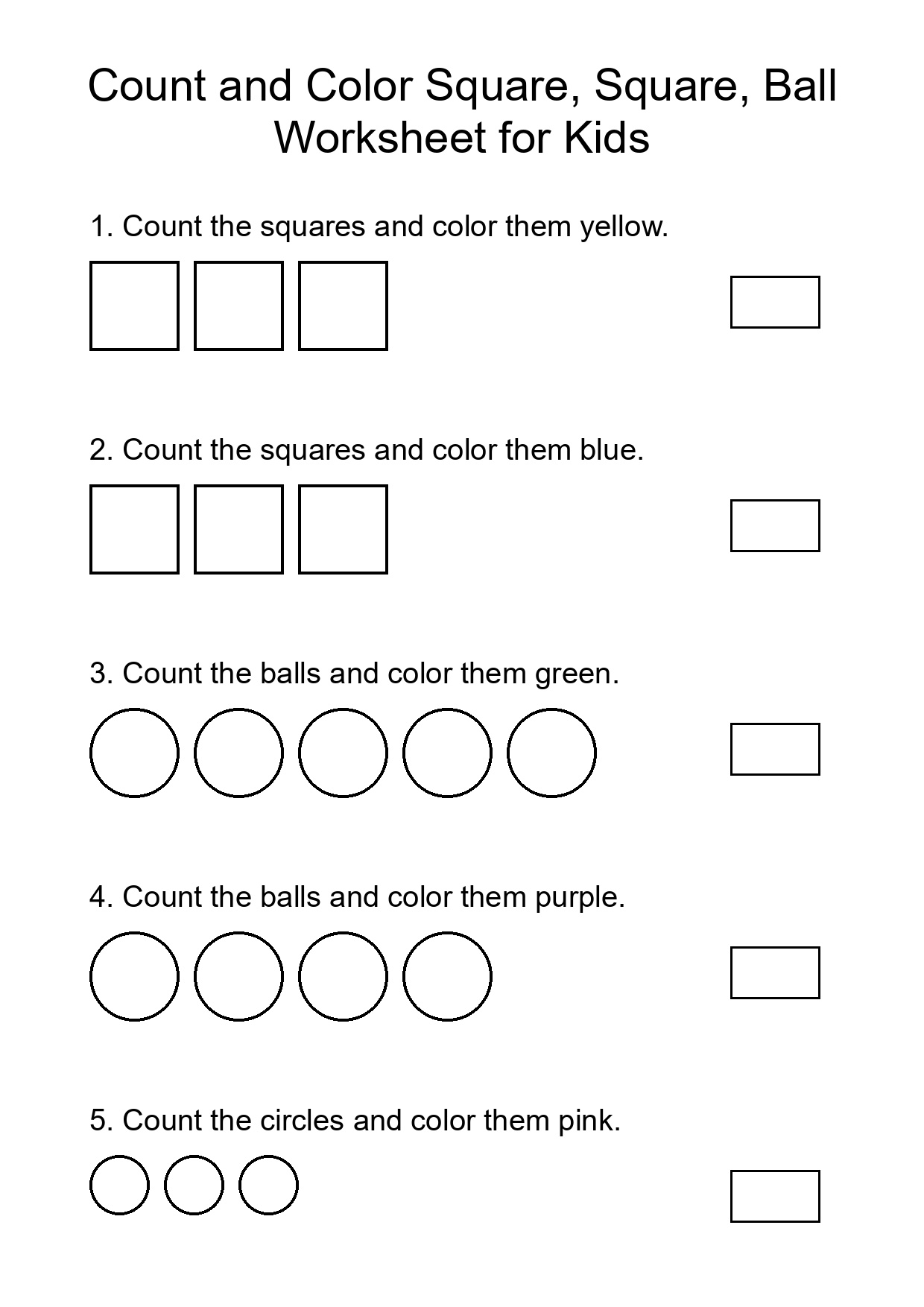 Count and Color Square, Square, Ball Worksheet for Kids
