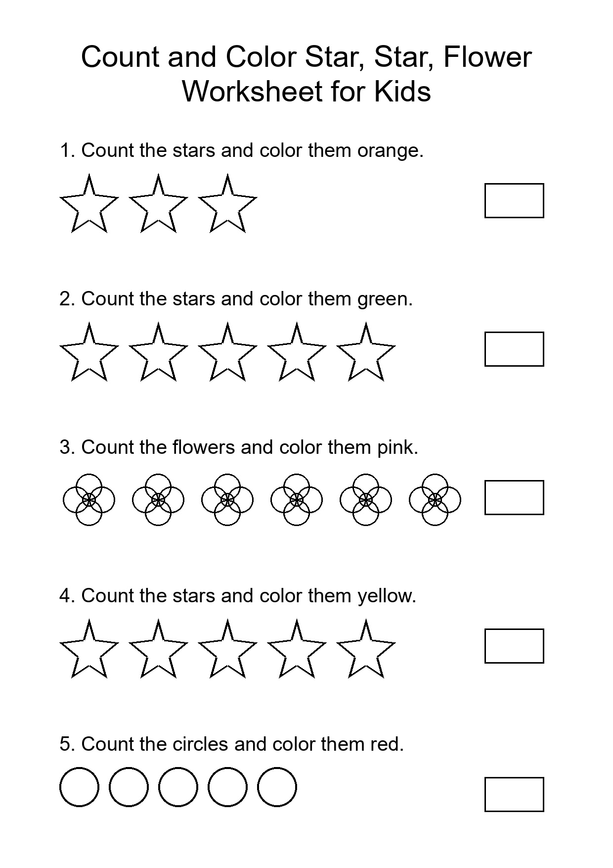 Count and Color Star, Star, Flower Worksheet for Kids