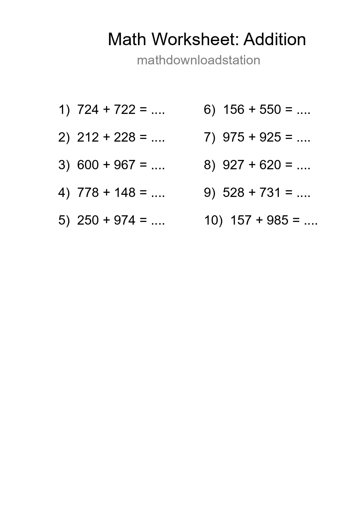 Free 10 Addition Math Worksheet For Grade 5 With Answers - Part 166