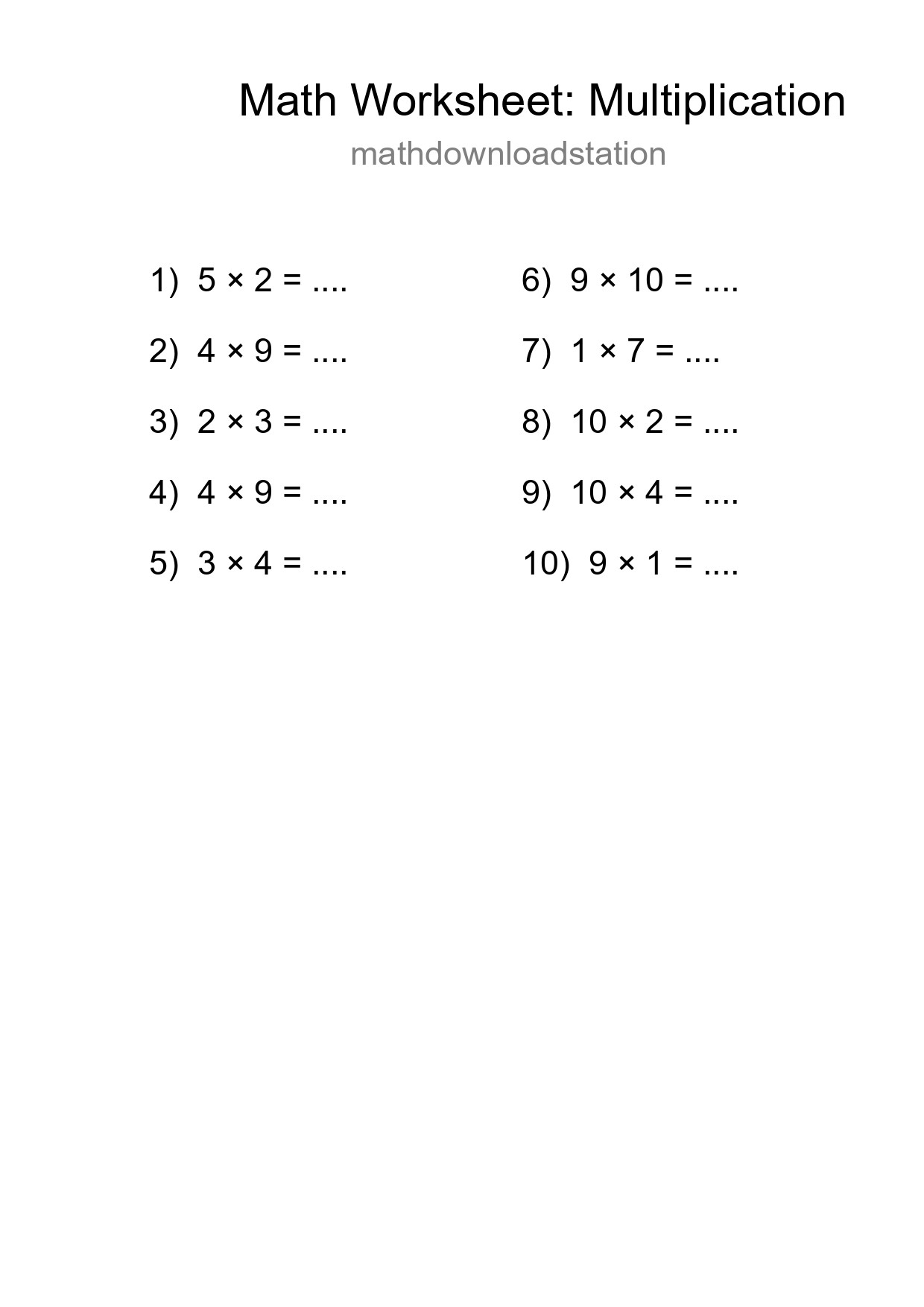 Free 10 Multiplication Math Worksheet For Grade 1 - Part 216