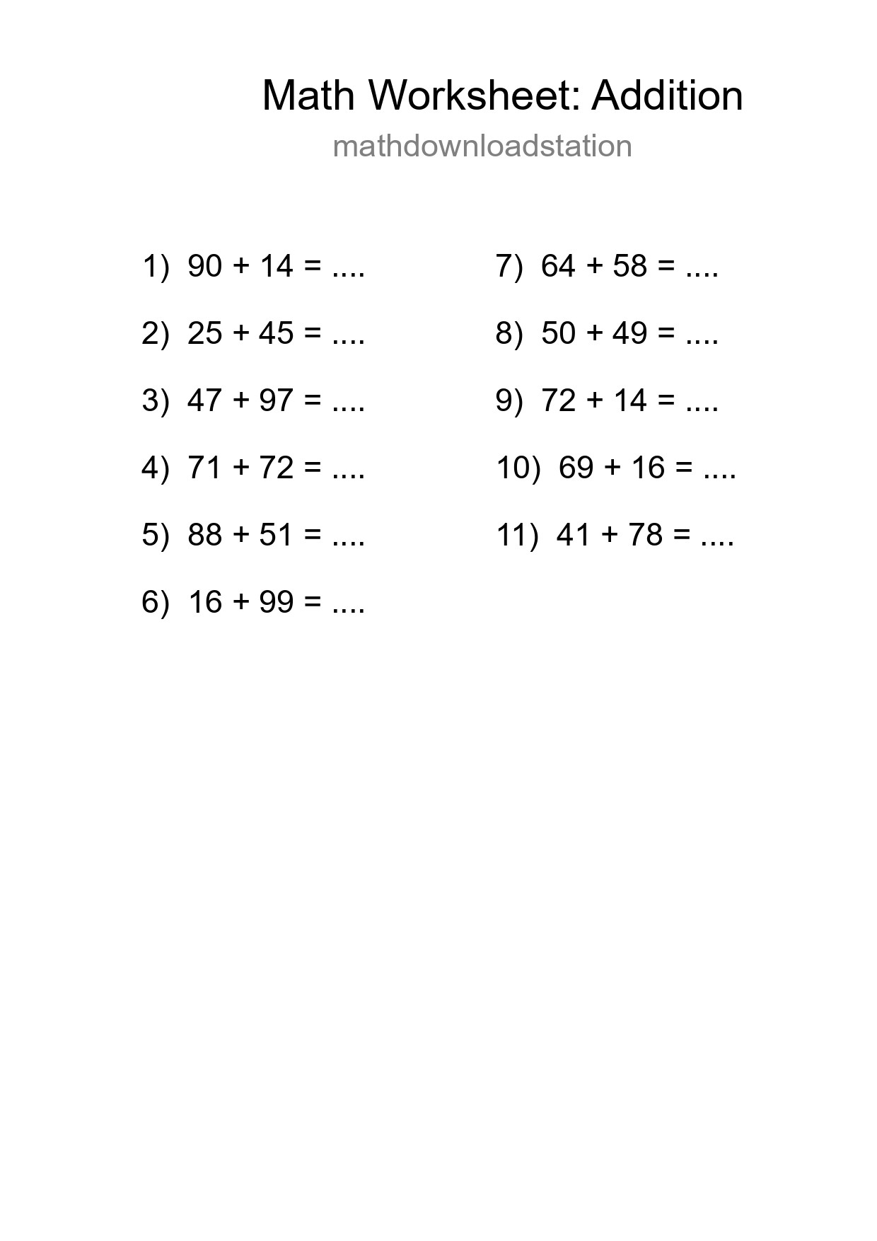 Free 11 Addition Math Worksheet For Grade 3 - Part 276