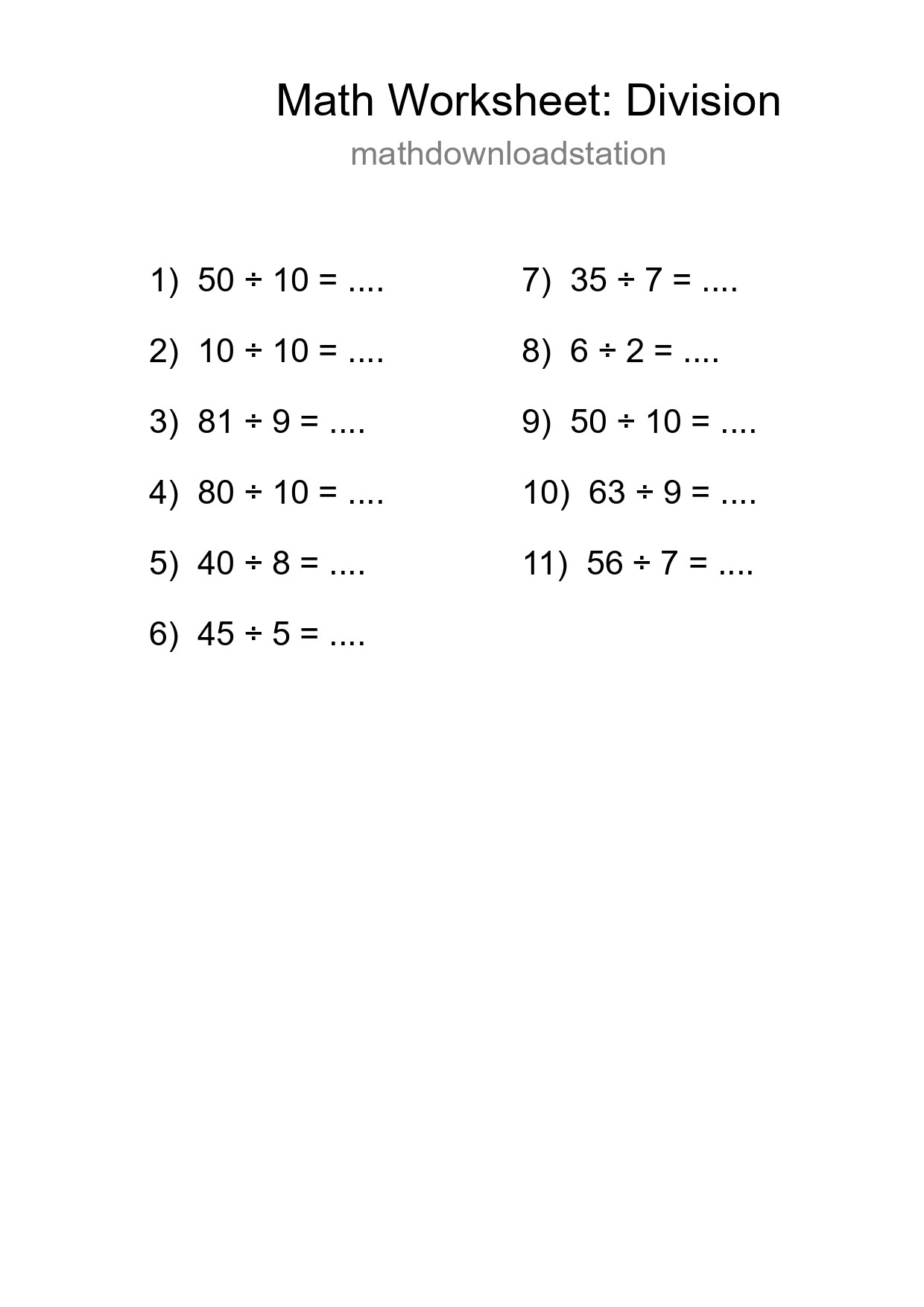 Free 11 Division Math Worksheet For Grade 1 - Part 48