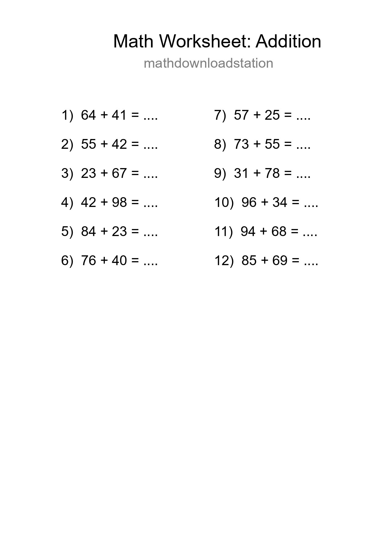 Free 12 Addition Math Worksheet For Grade 3 - Part 188