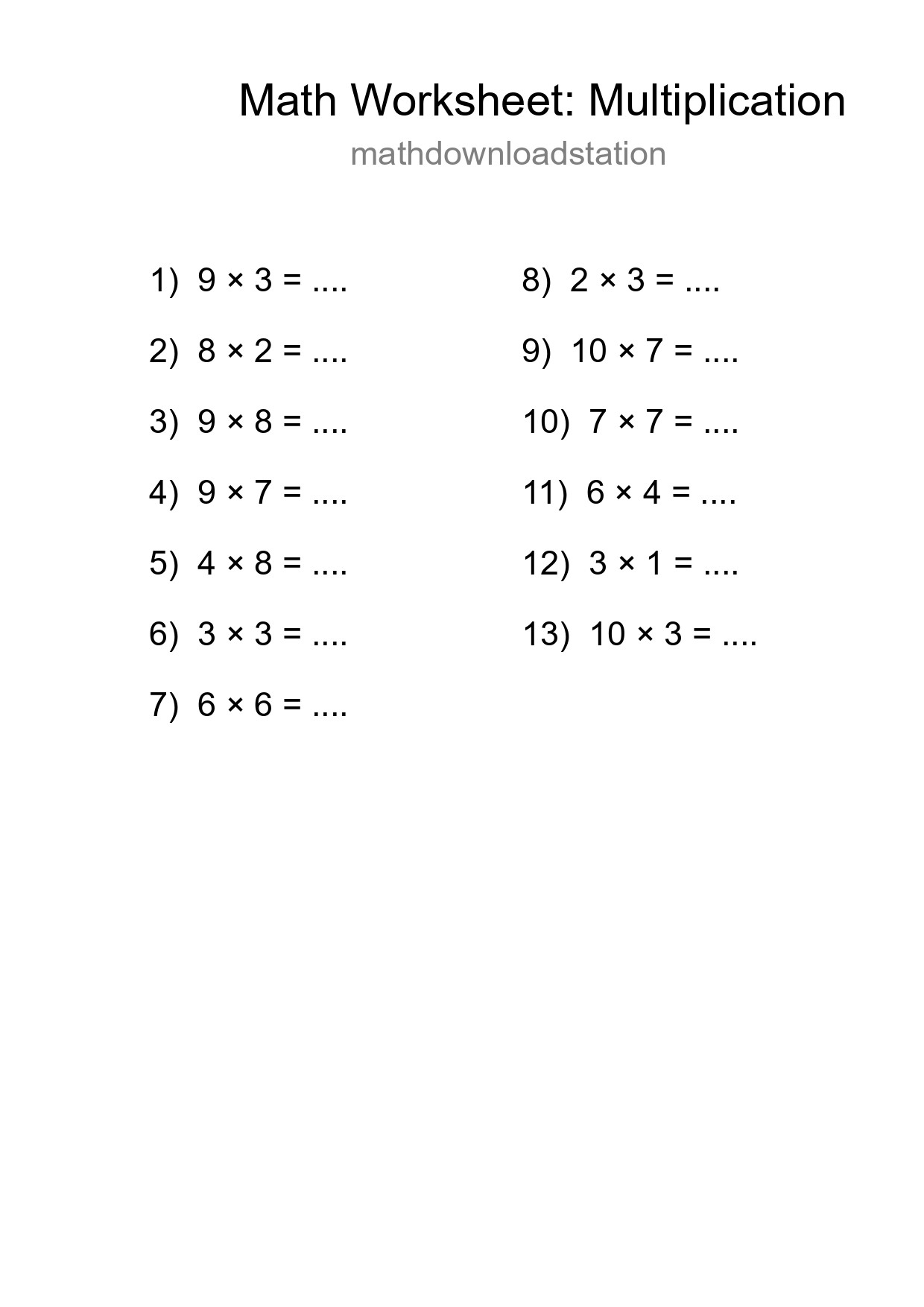 Free 13 Multiplication Math Worksheet For Grade 1 With Answers - Part 139