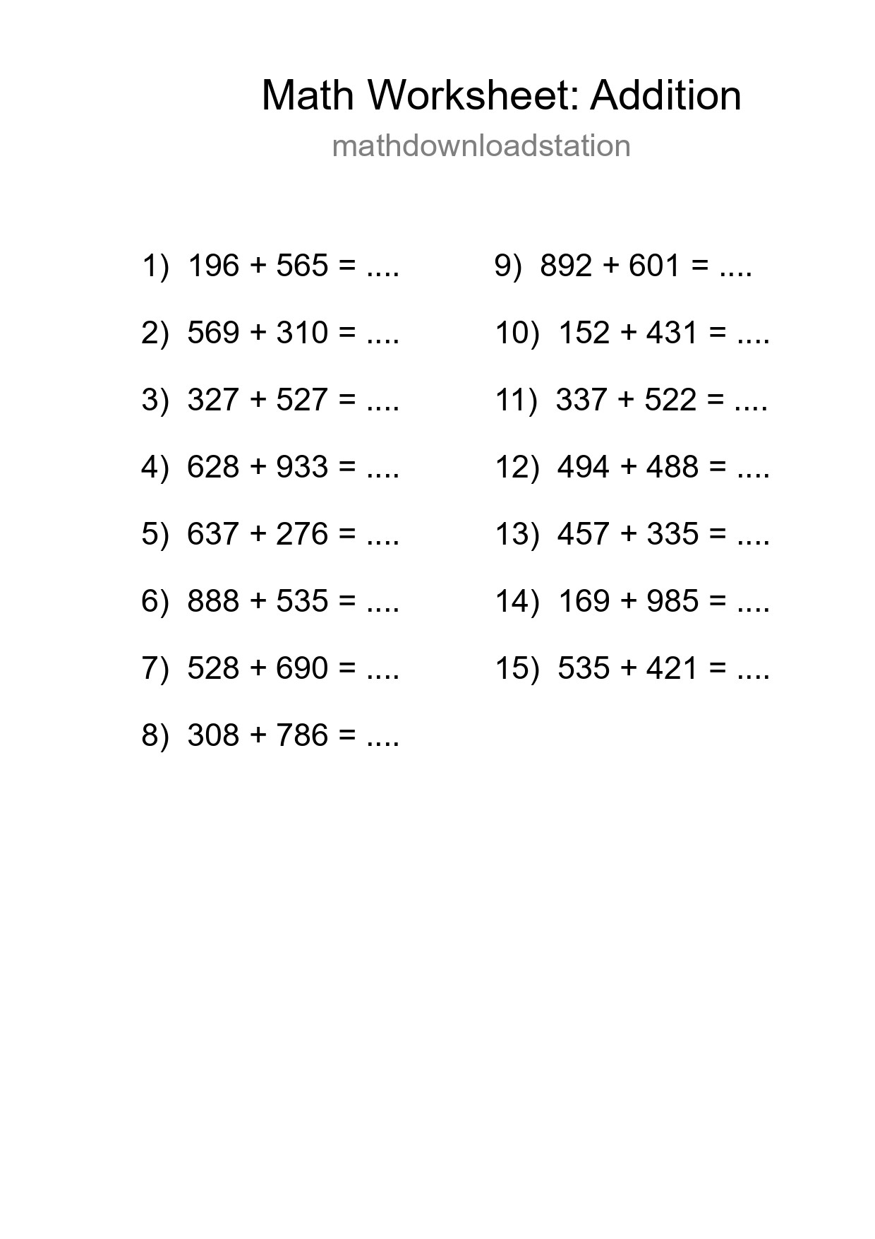 Free 15 Addition Math Worksheet For Grade 5 With Answers - Part 89