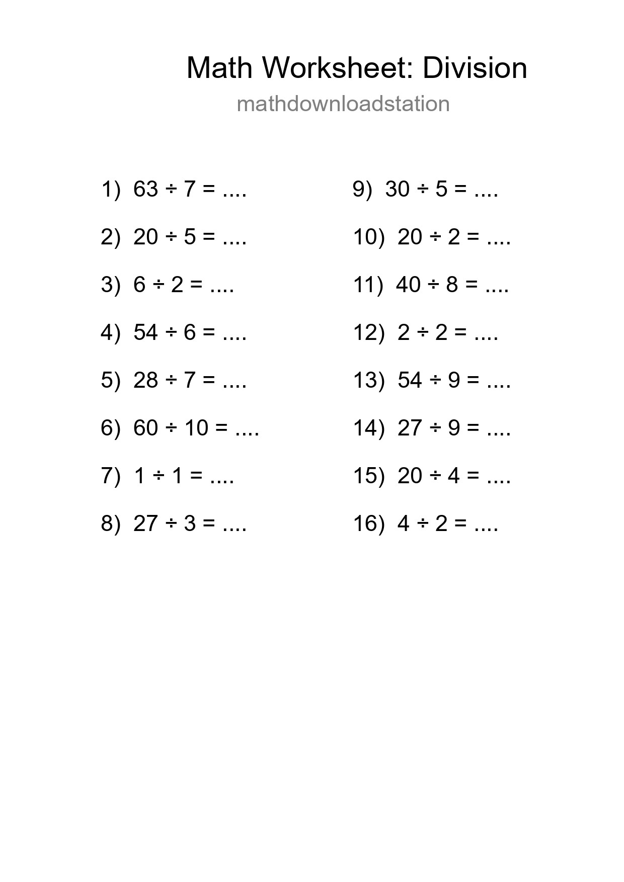 Free 16 Division Math Worksheet For Grade 1 - Part 268