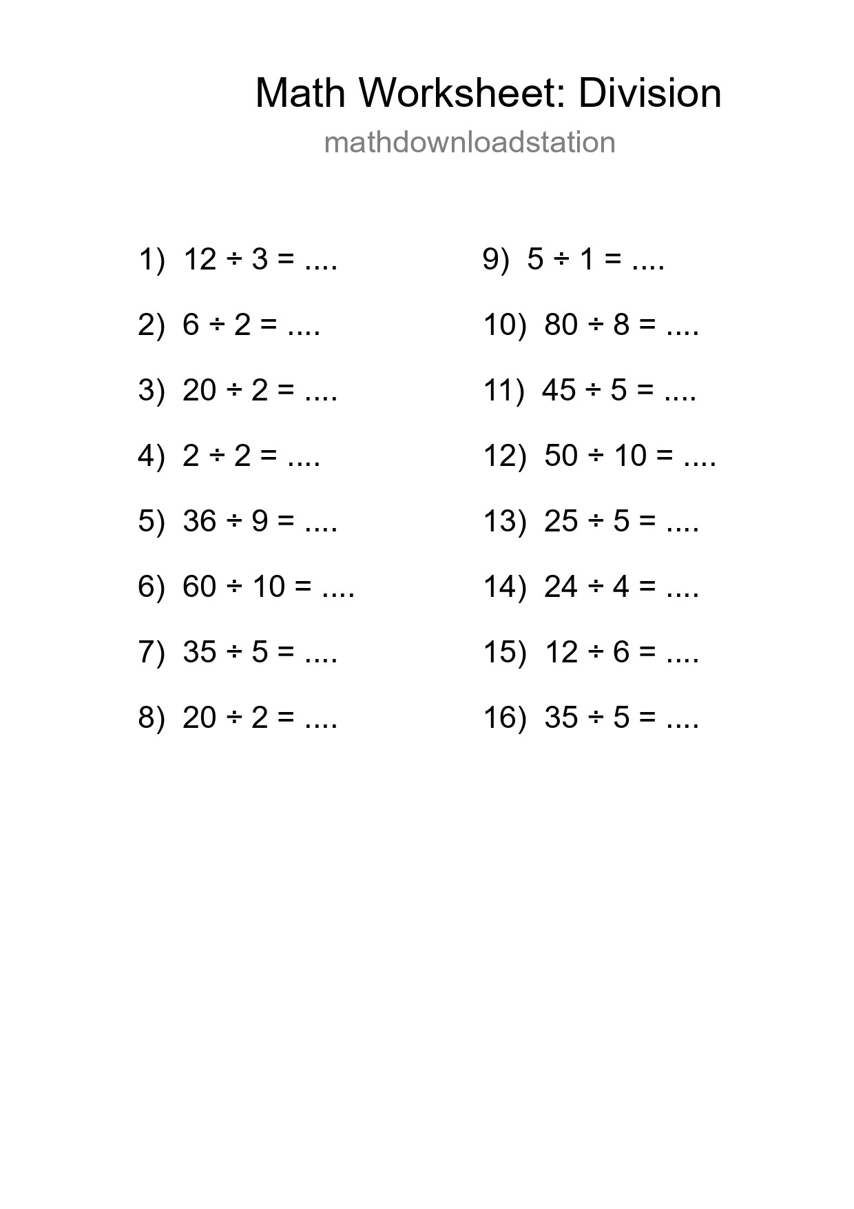 Free 16 Division Math Worksheet For Grade 1 With Answers - Part 4