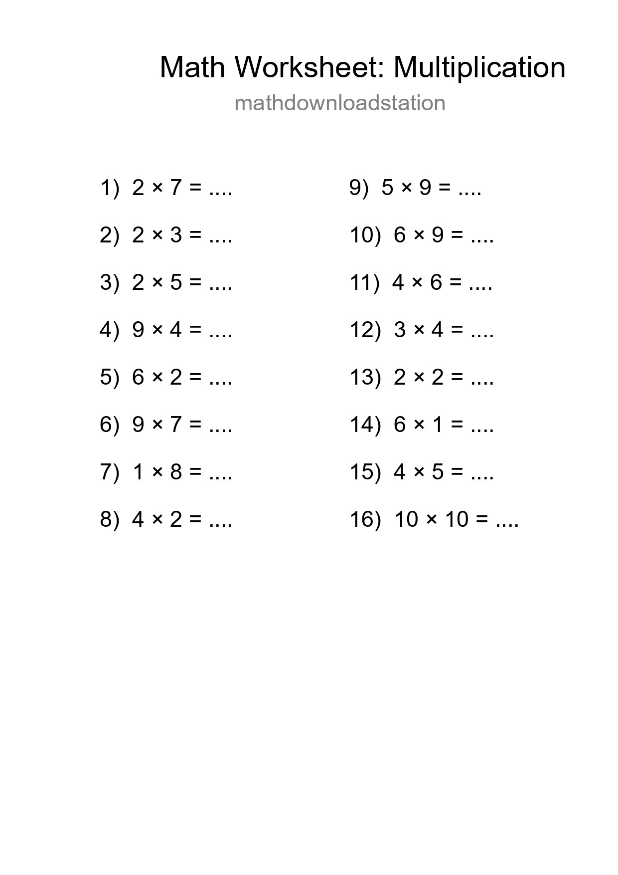 Free 16 Multiplication Math Worksheet For Grade 1 - Part 150