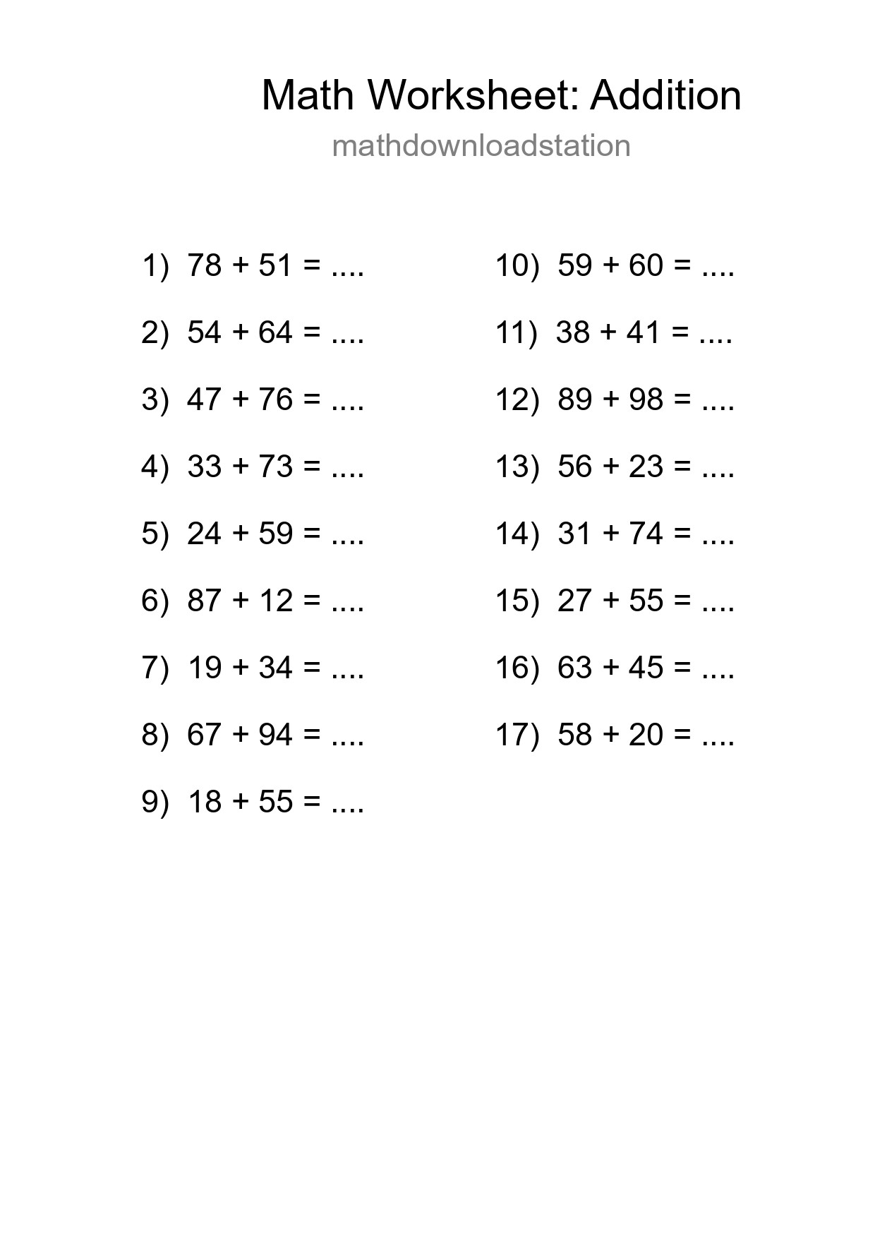 Free 17 Addition Math Worksheet For Grade 3 - Part 100