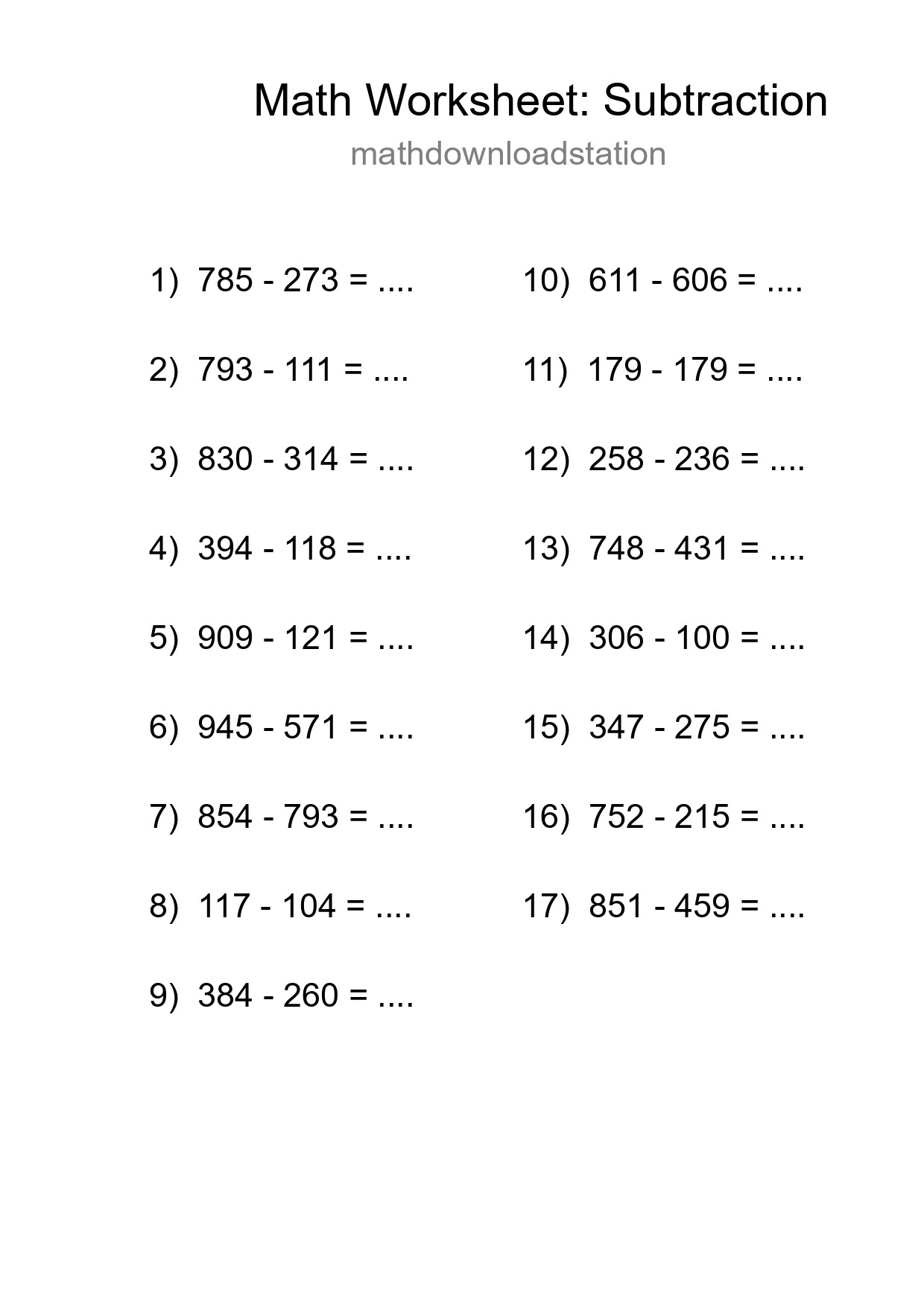 Free 17 Subtraction Math Worksheet For Grade 5 With Answers - Part 184