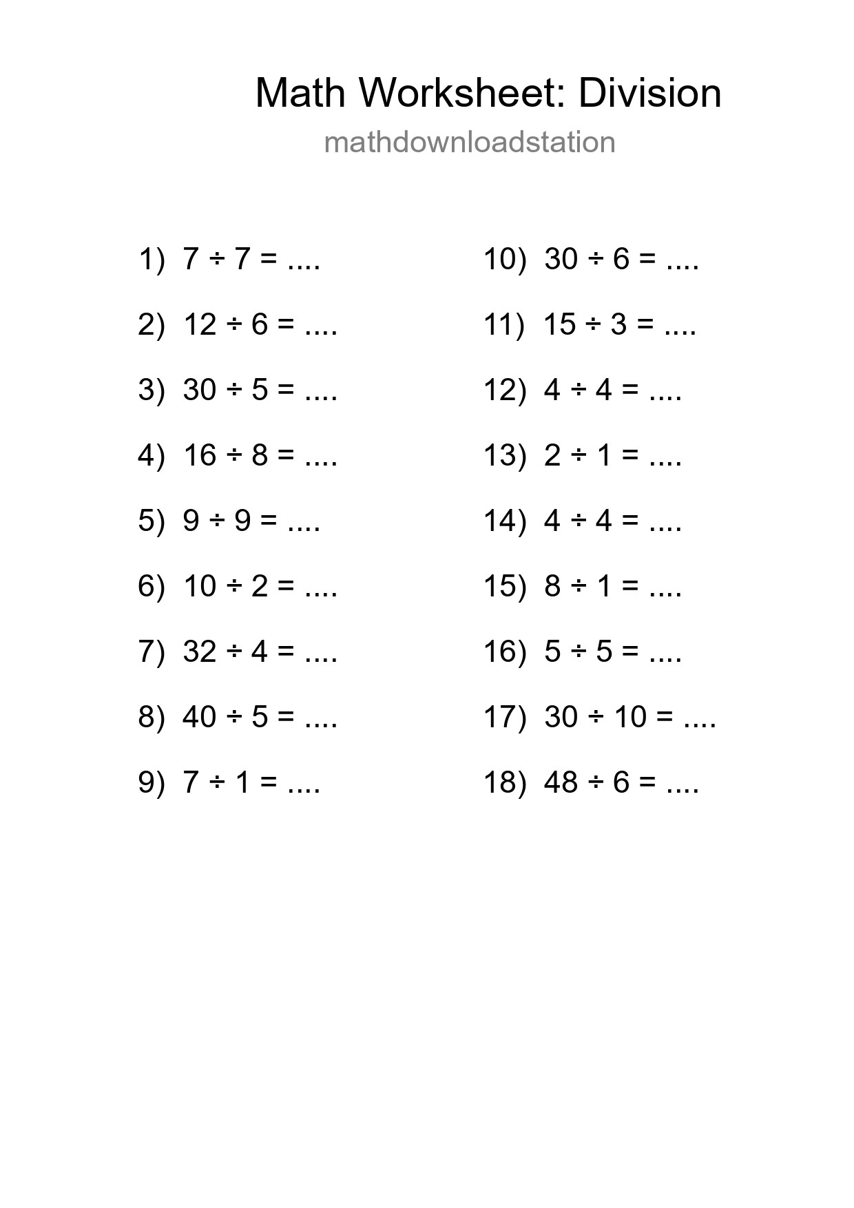 Free 18 Division Math Worksheet For Grade 1 With Answers - Part 81