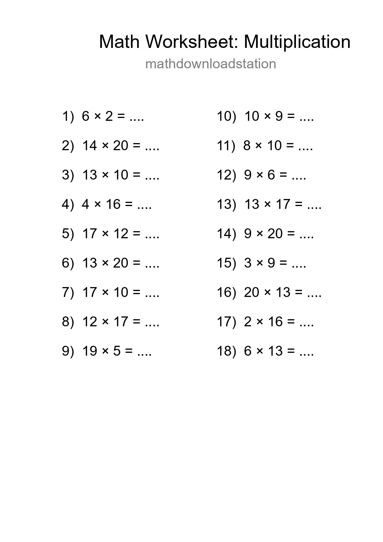 Free 18 Multiplication Math Worksheet For Grade 2 With Answers - Part 40