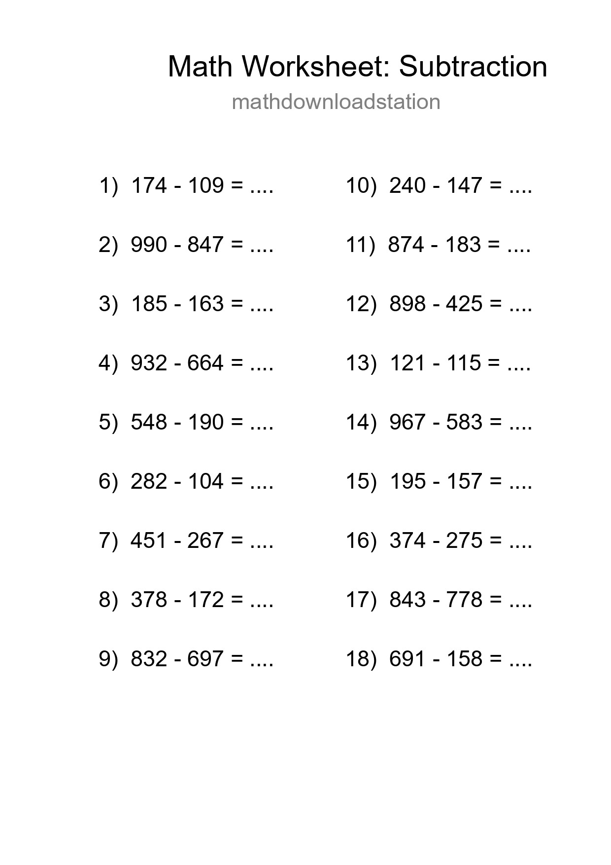 Free 18 Subtraction Math Worksheet For Grade 5 With Answers - Part 261