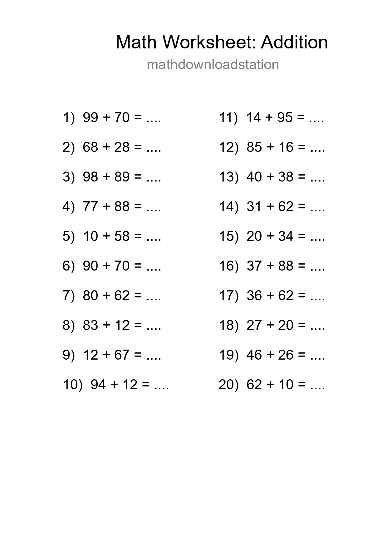 Free 20 Addition Math Worksheet For Grade 3 - Part 45