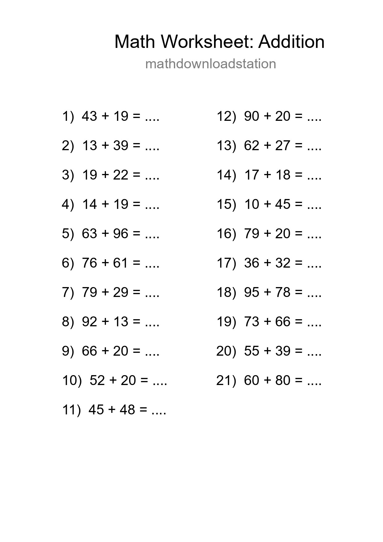 Free 21 Addition Math Worksheet For Grade 3 With Answers - Part 34