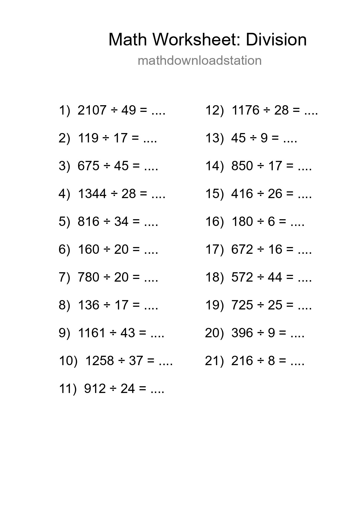 Free 21 Division Math Worksheet For Grade 2 - Part 136