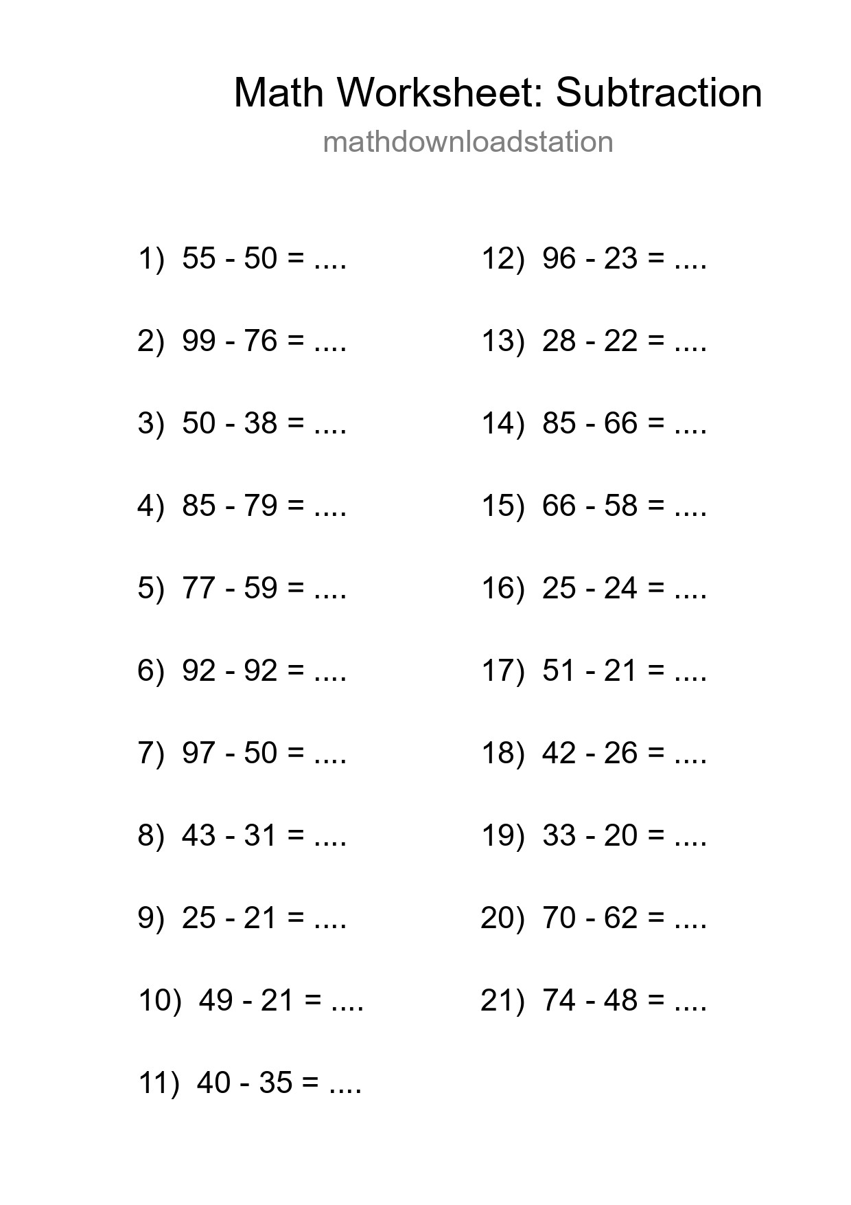 Free 21 Subtraction Math Worksheet For Grade 3 - Part 239