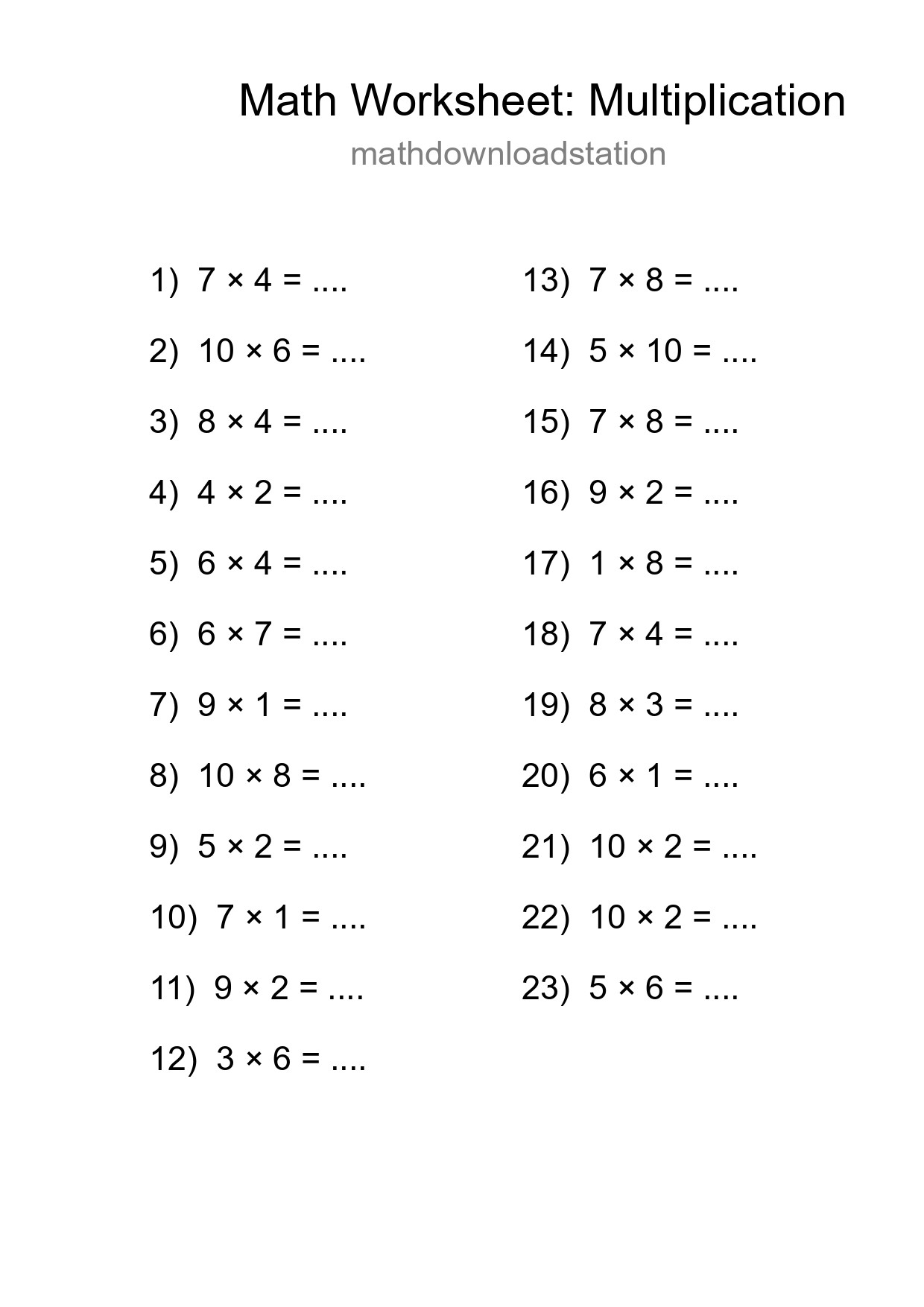 Free 23 Multiplication Math Worksheet For Grade 1 With Answers - Part 18