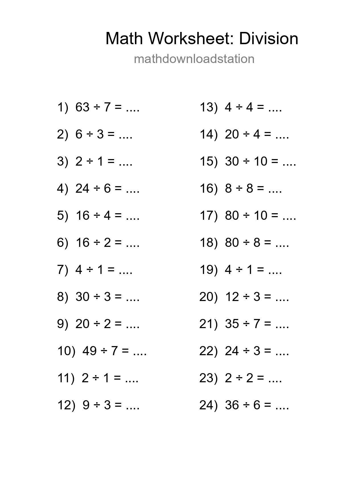 Free 24 Division Math Worksheet For Grade 1 - Part 257