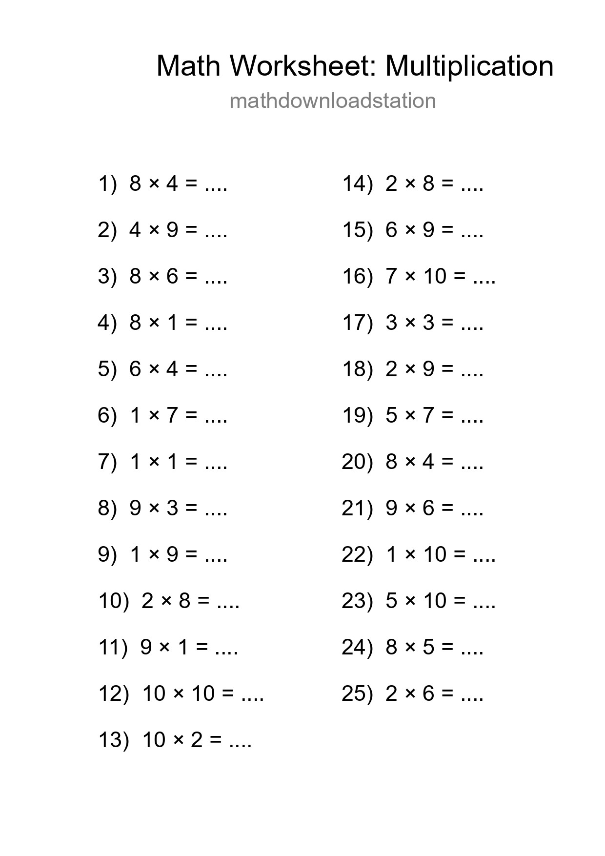 Free 25 Multiplication Math Worksheet For Grade 1 With Answers - Part 106