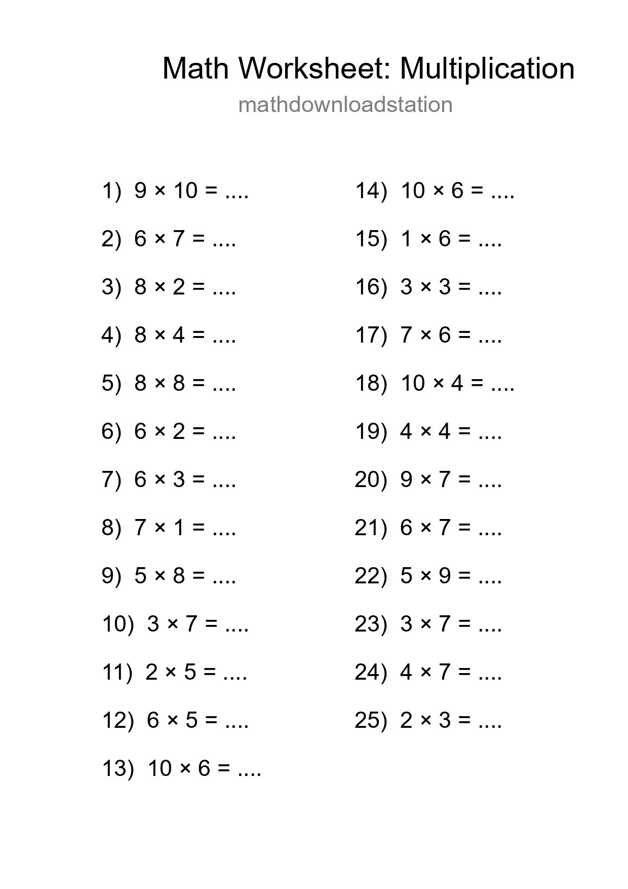 Free 25 Multiplication Math Worksheet For Grade 1 With Answers - Part 95