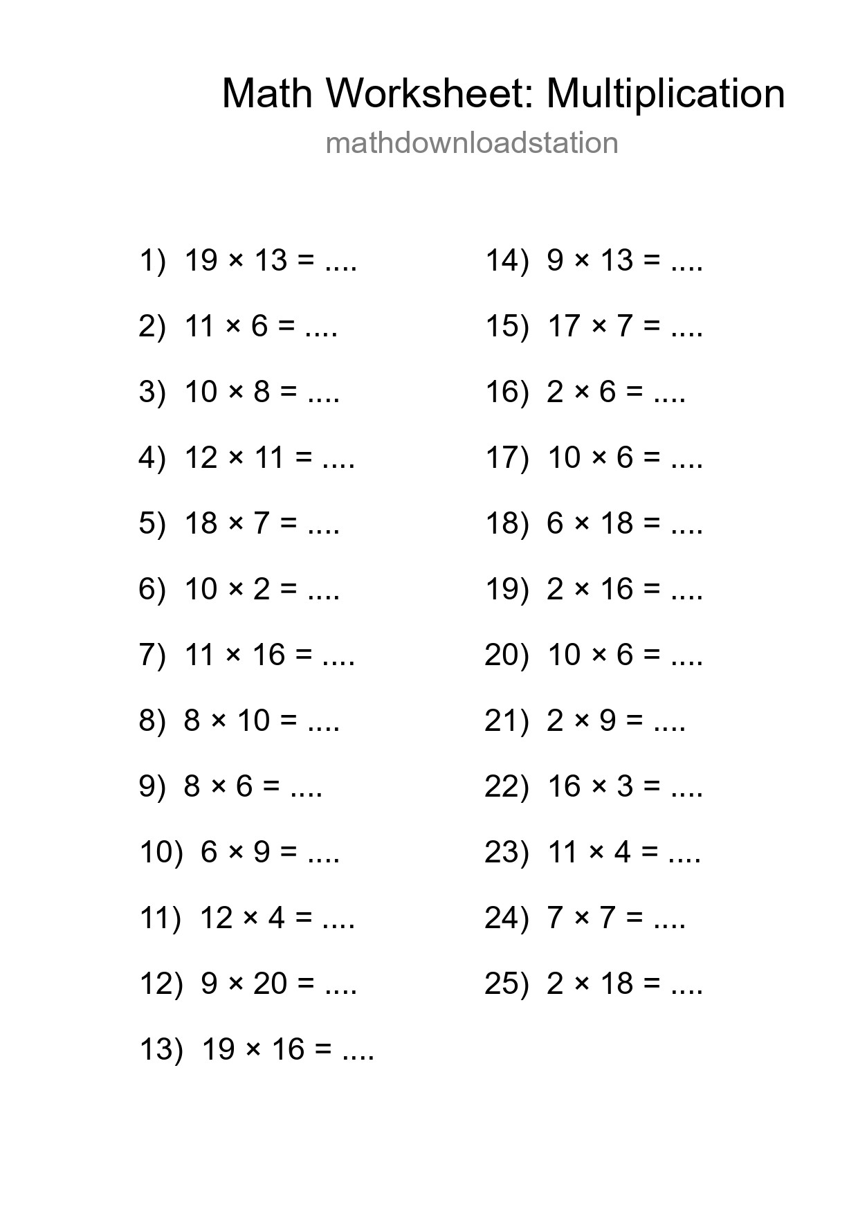 Free 25 Multiplication Math Worksheet For Grade 2 - Part 73