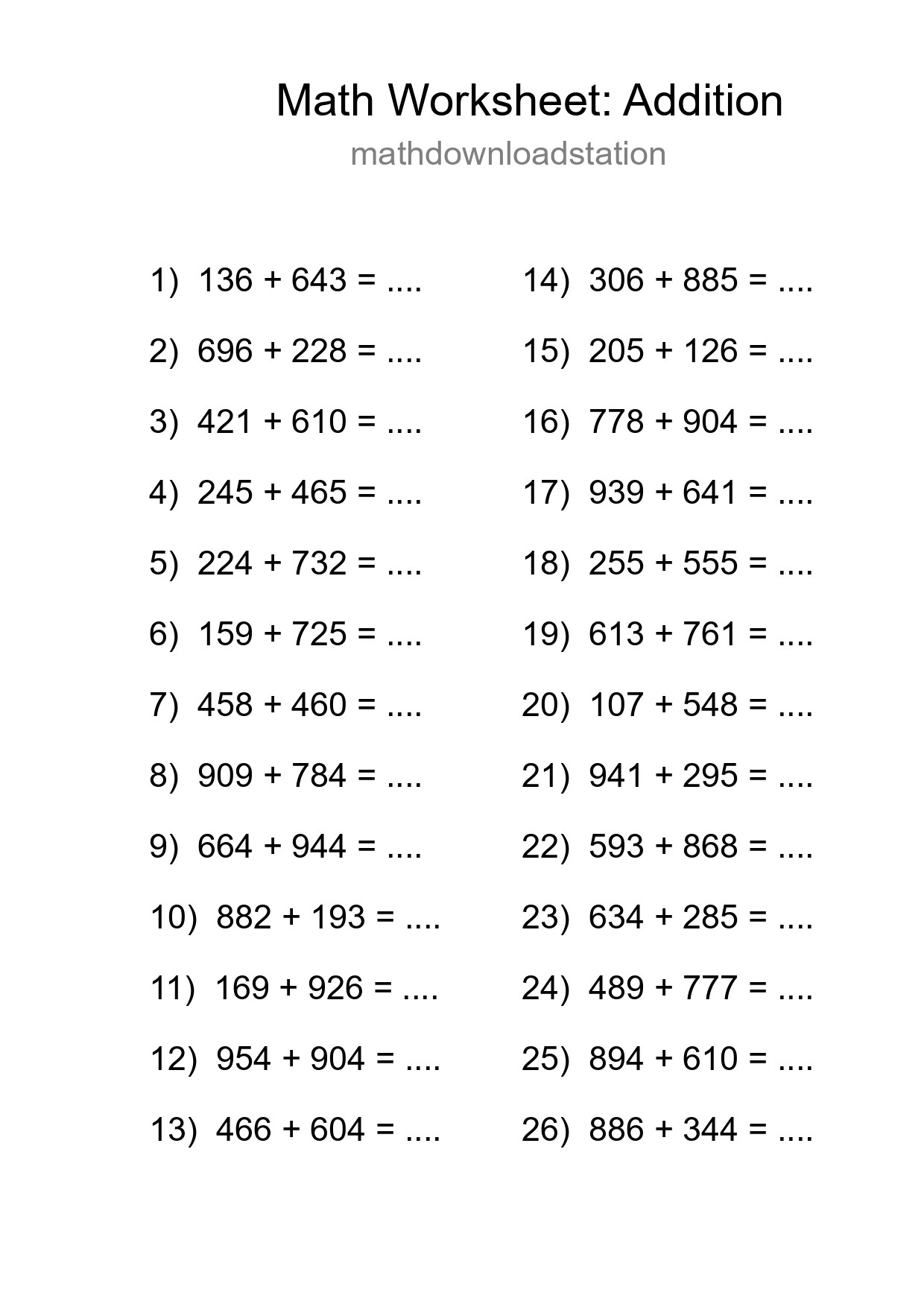 Free 26 Addition Math Worksheet For Grade 5 - Part 199