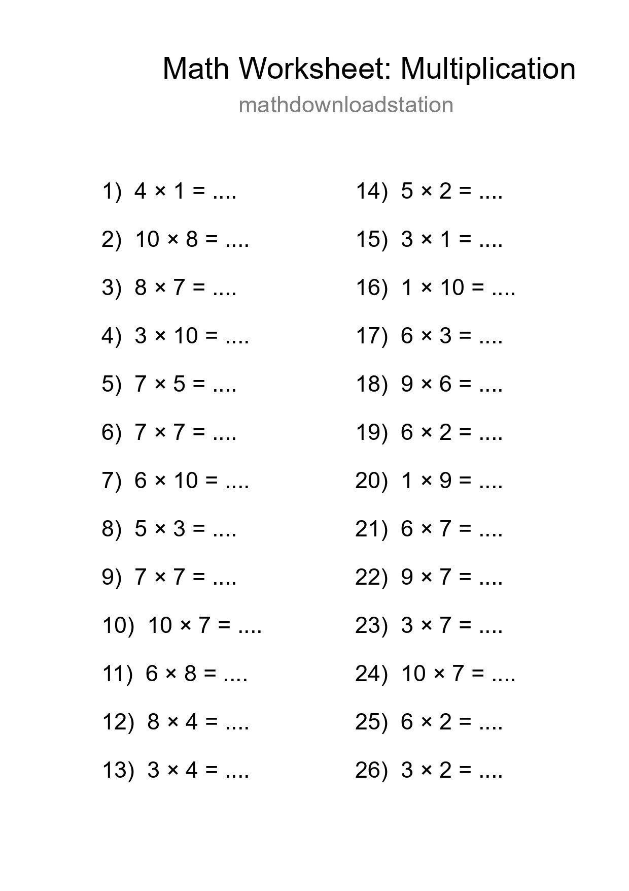 Free 26 Multiplication Math Worksheet For Grade 1 With Answers - Part 7