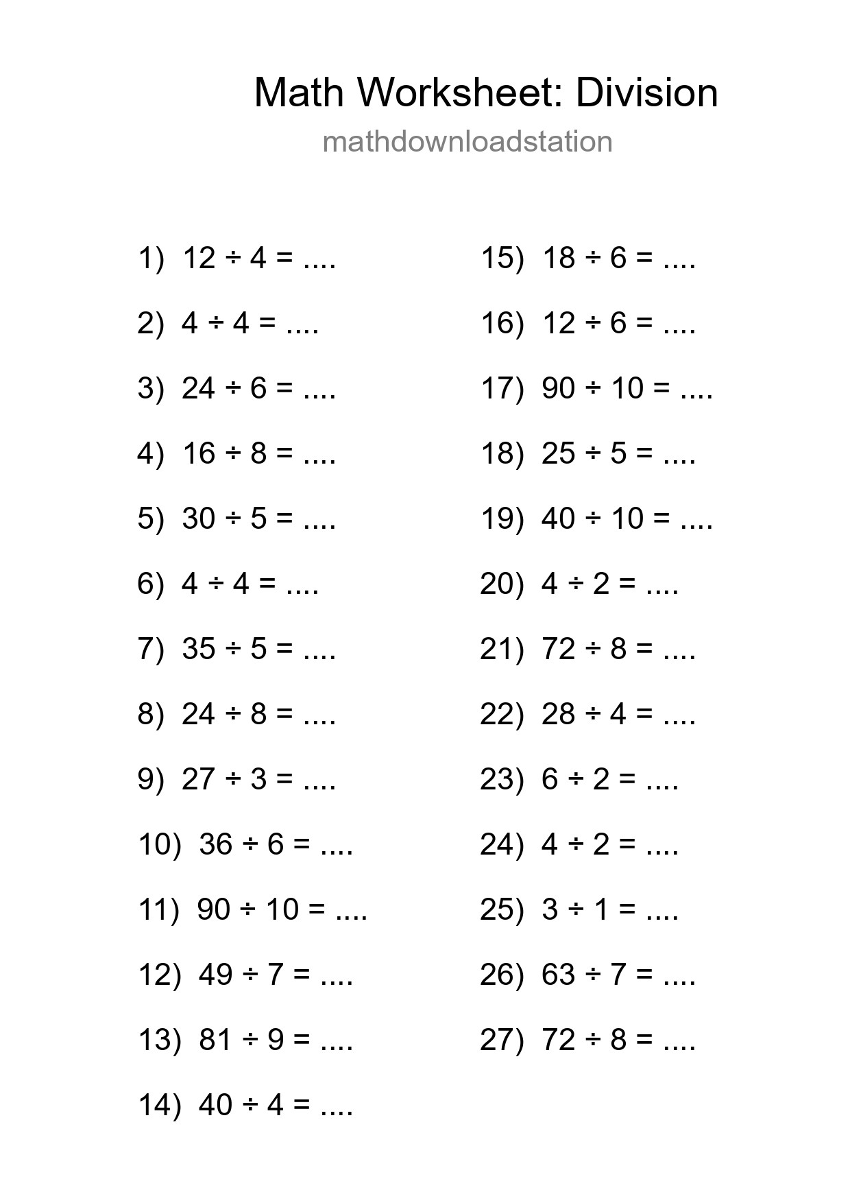 Free 27 Division Math Worksheet For Grade 1 With Answers - Part 158