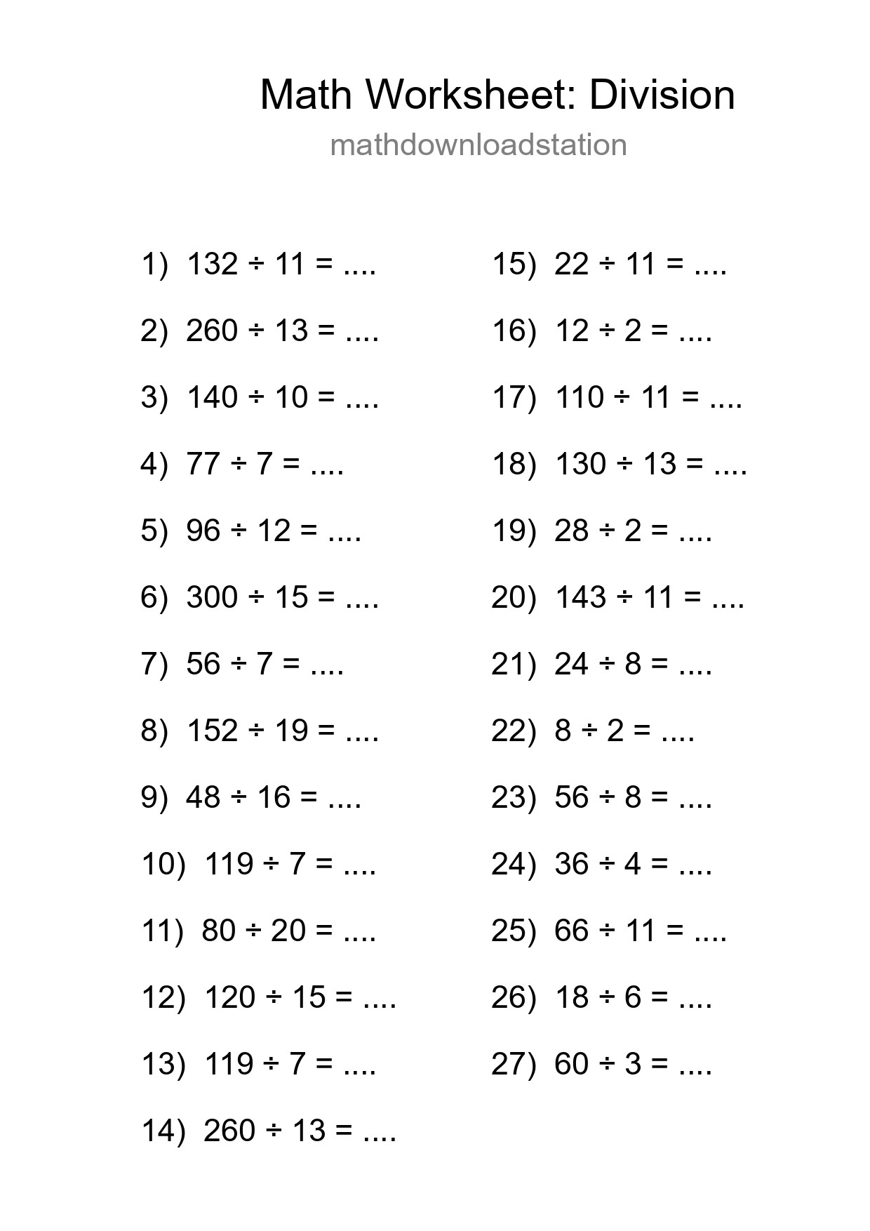 Free 27 Division Math Worksheet For Grade 2 With Answers - Part 224