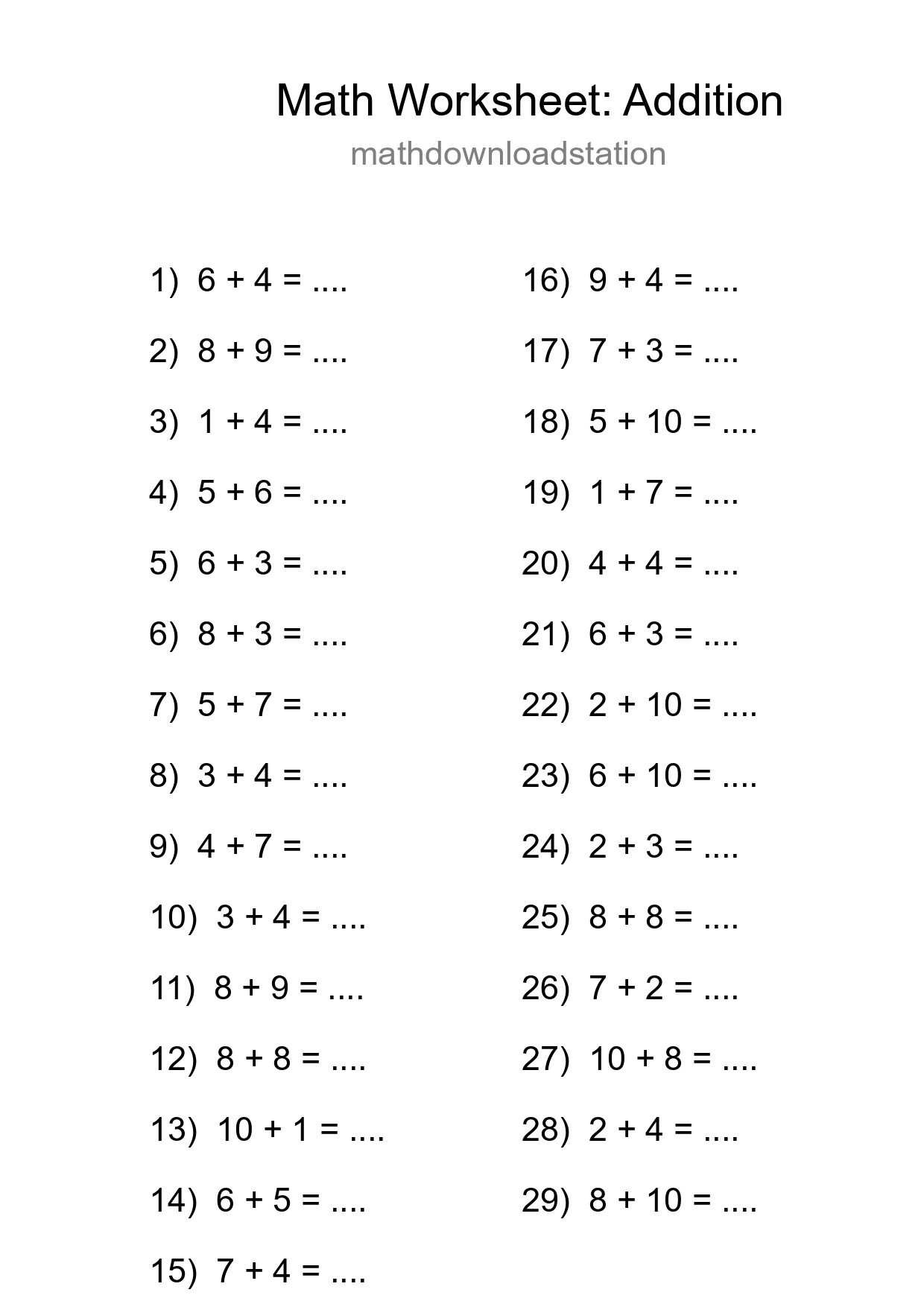 Free 29 Addition Math Worksheet For Grade 1 With Answers - Part 254