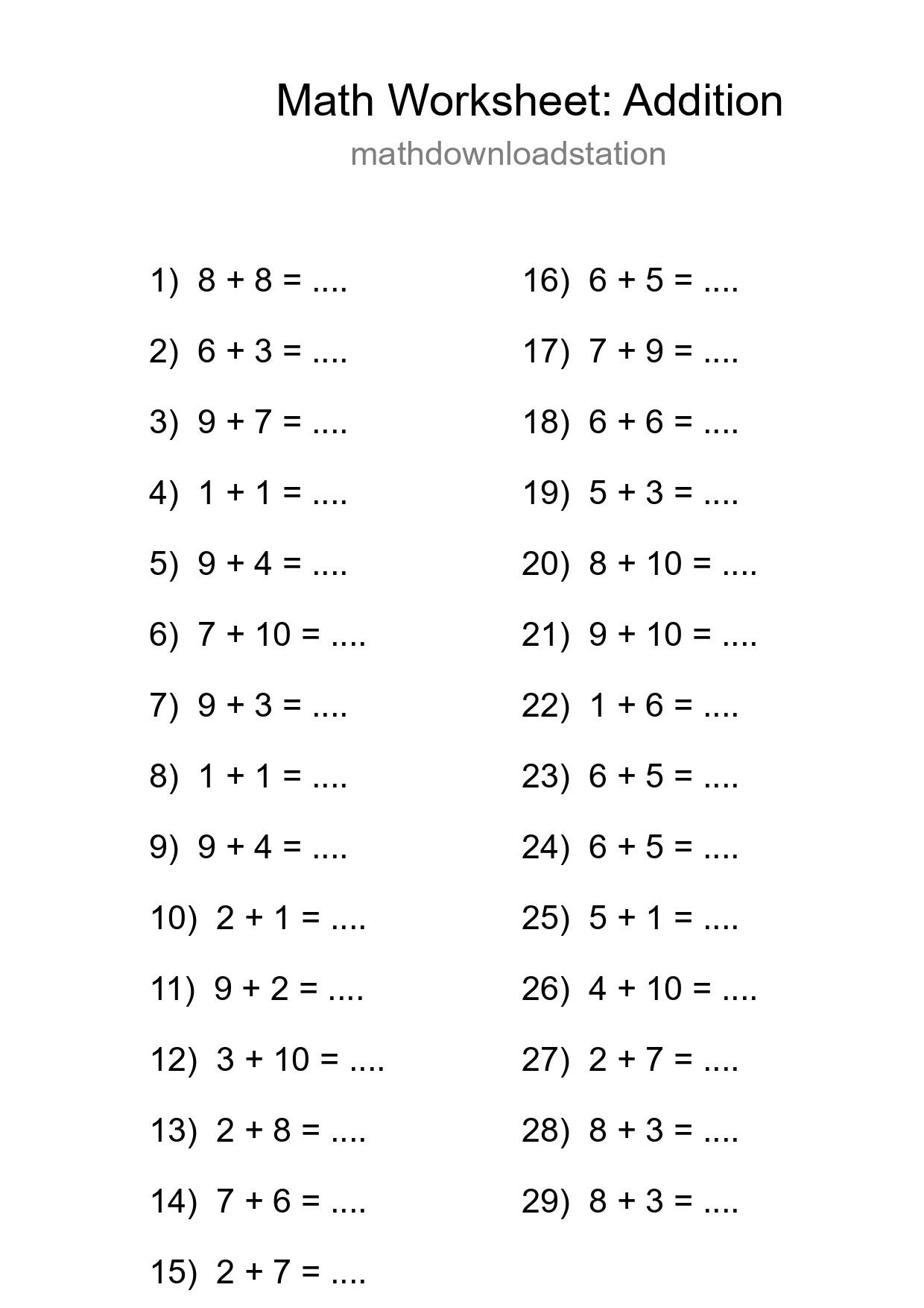 Free 29 Addition Math Worksheet For Grade 1 With Answers - Part 265