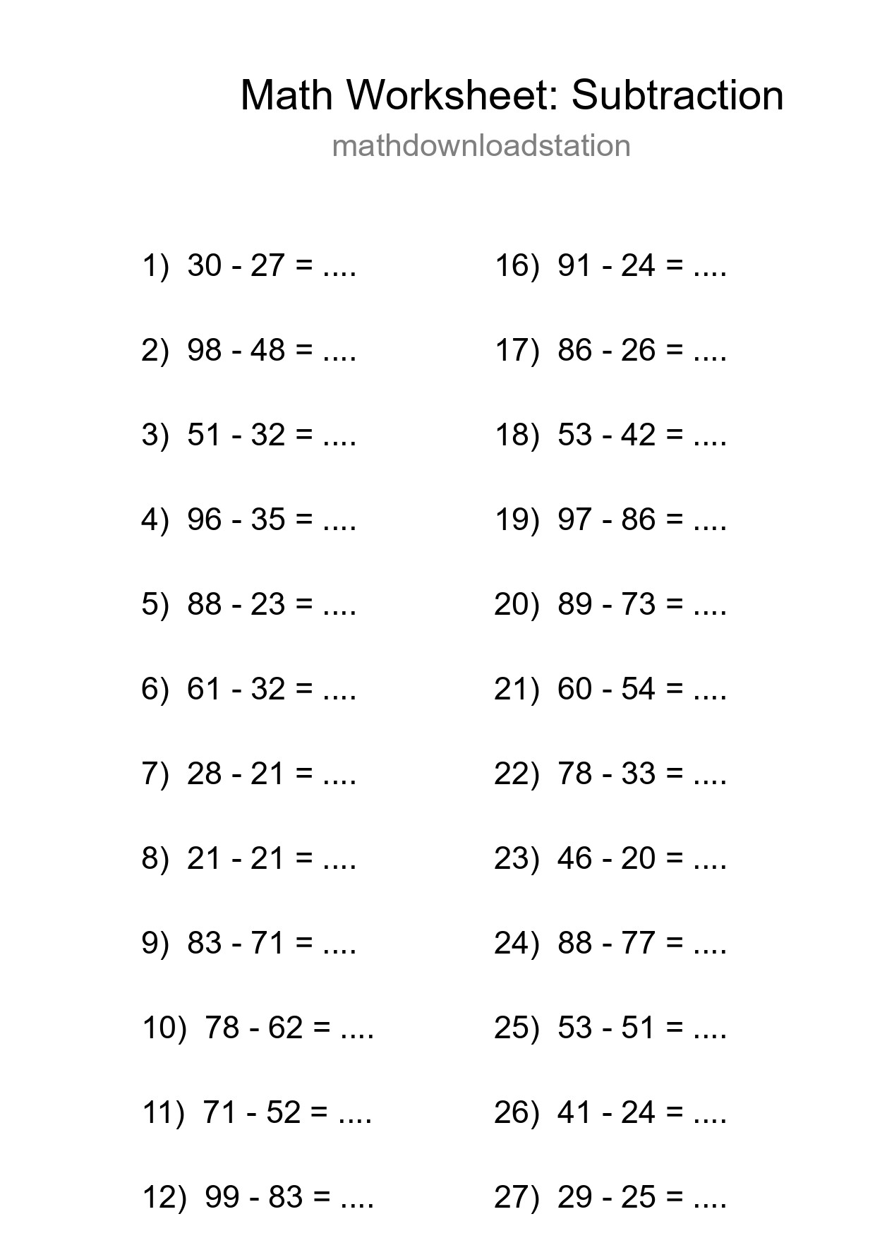 Free 30 Subtraction Math Worksheet For Grade 3 With Answers - Part 129