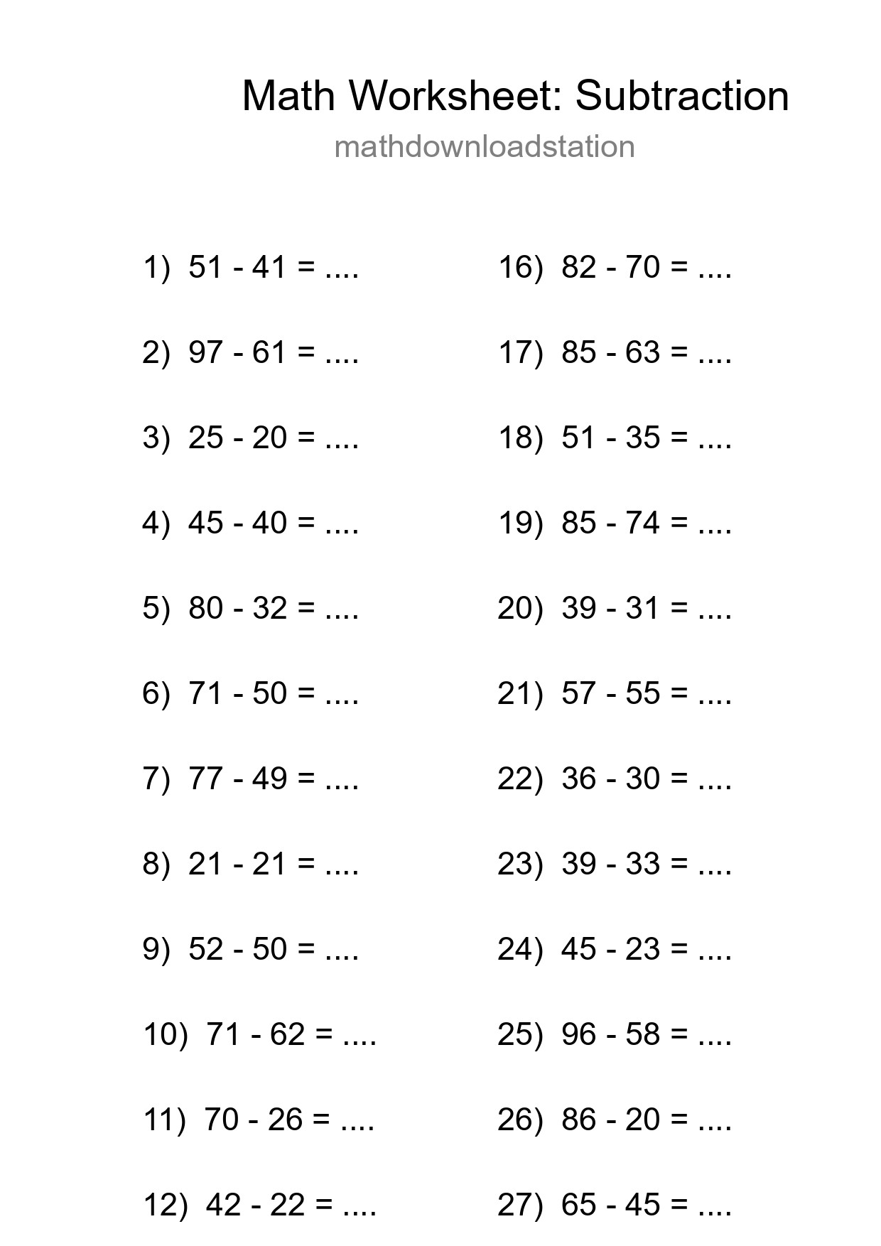 Free 30 Subtraction Math Worksheet For Grade 3 With Answers - Part 41