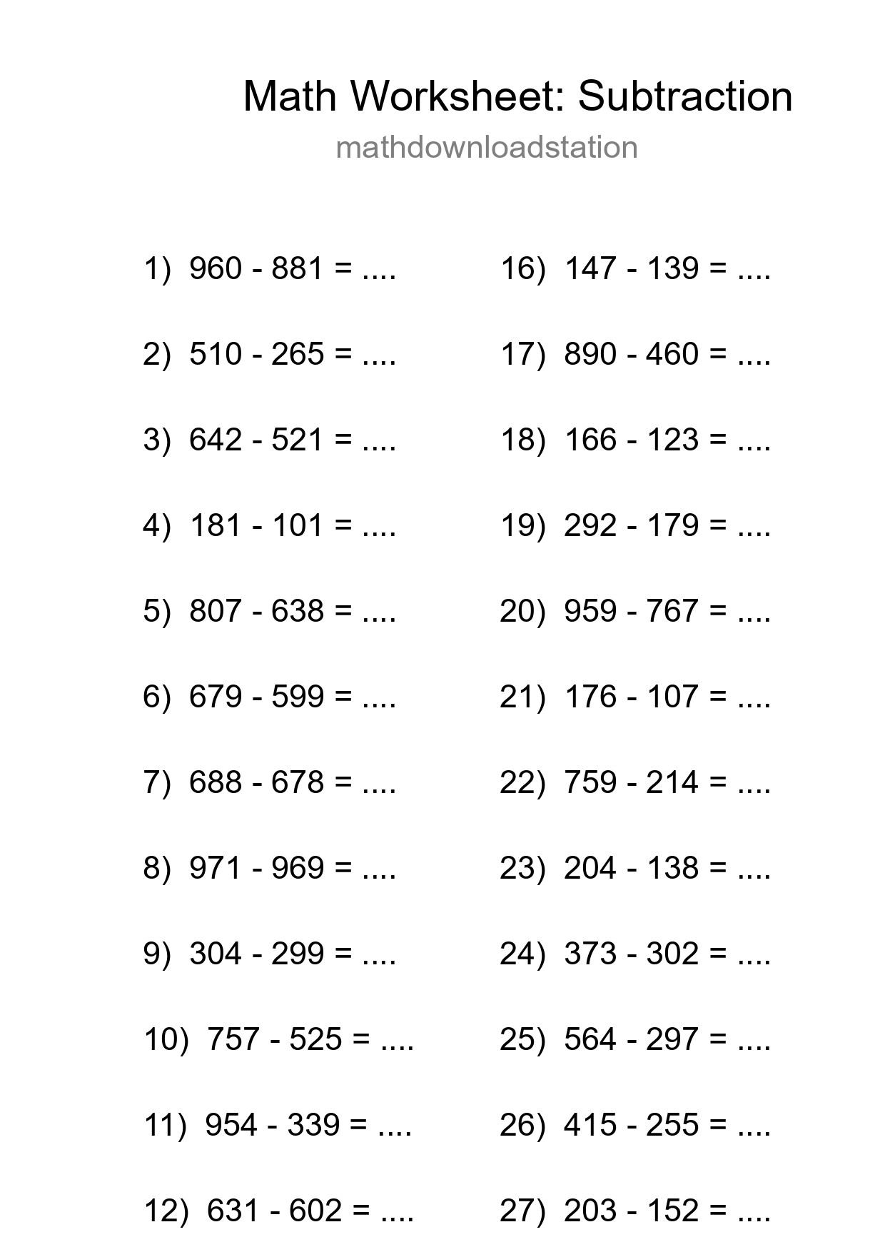Free 30 Subtraction Math Worksheet For Grade 5 With Answers - Part 140