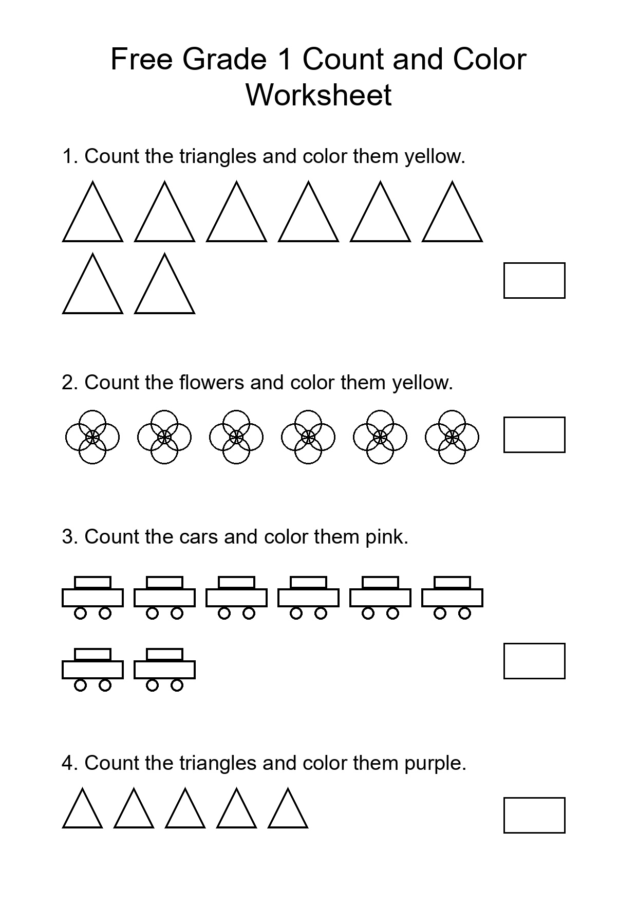 Free Grade 1 Count and Color Worksheet