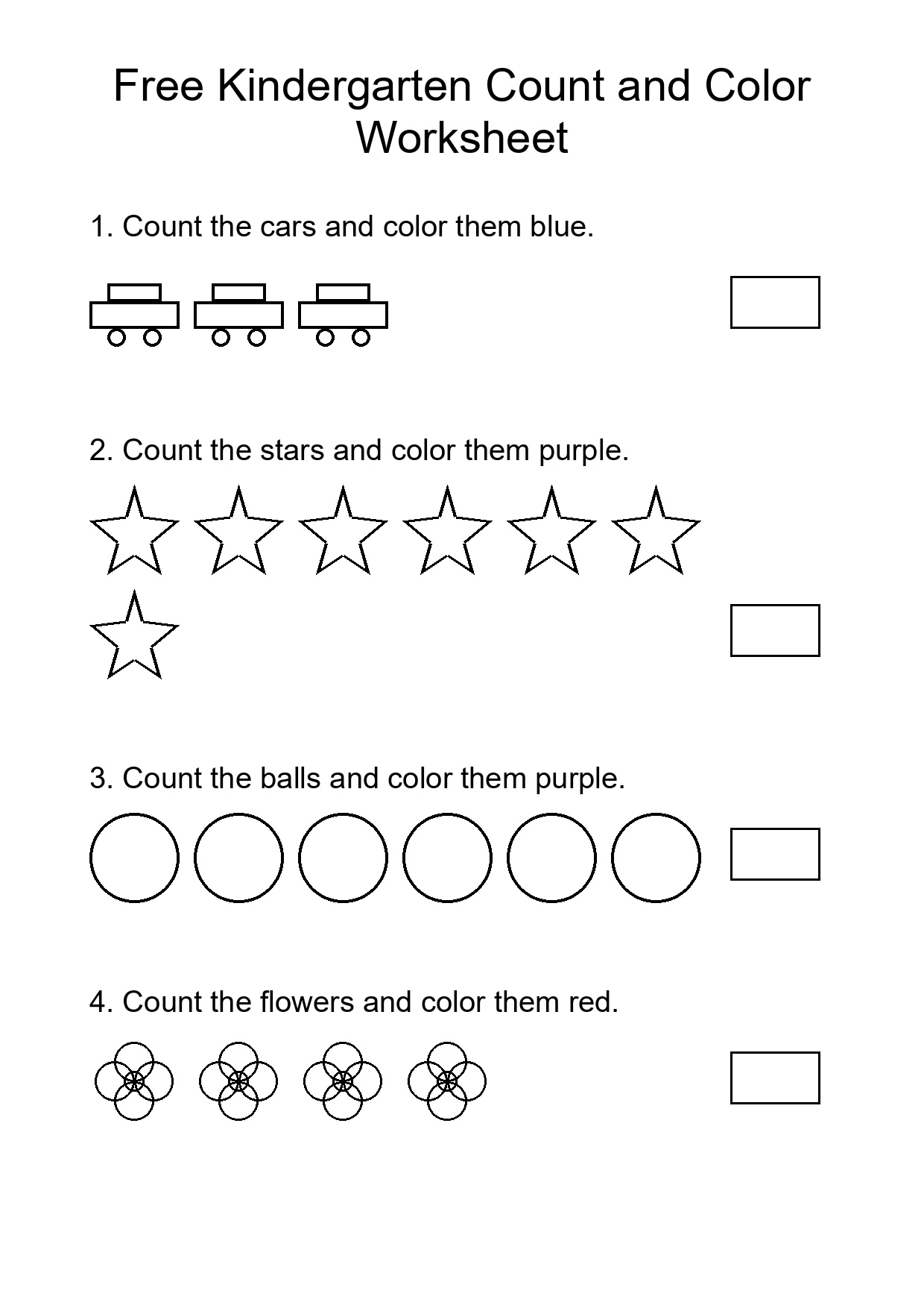 Free Kindergarten Count and Color Worksheet