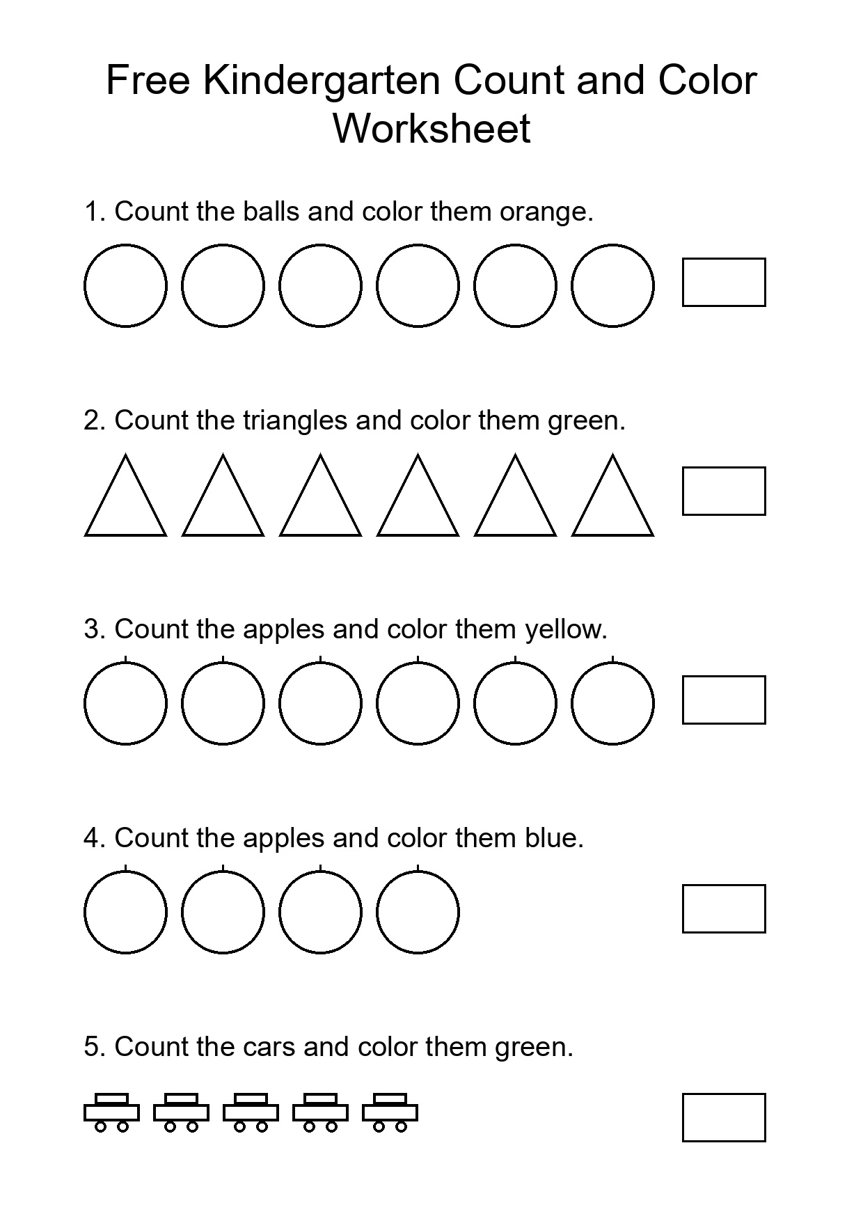 Free Kindergarten Count and Color Worksheet