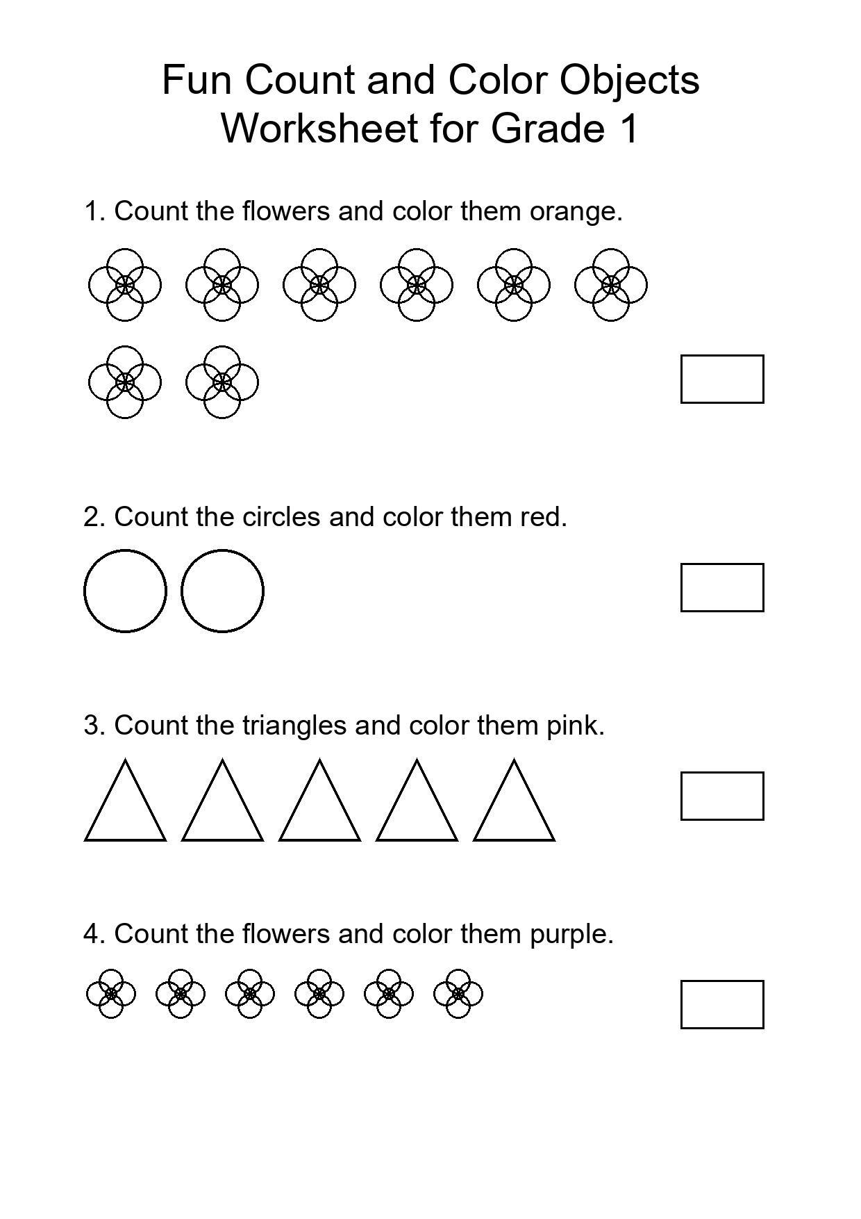Fun Count and Color Objects Worksheet for Grade 1