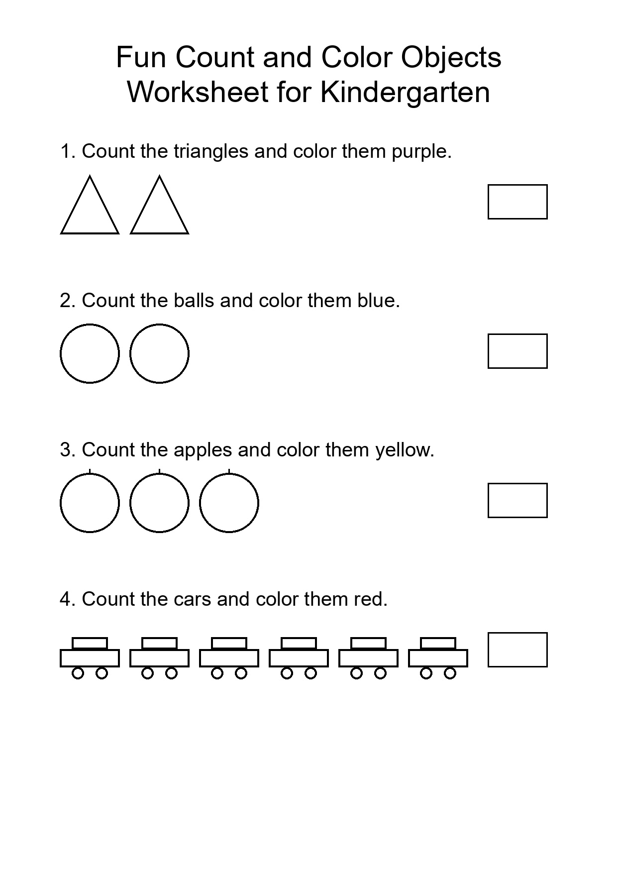 Fun Count and Color Objects Worksheet for Kindergarten